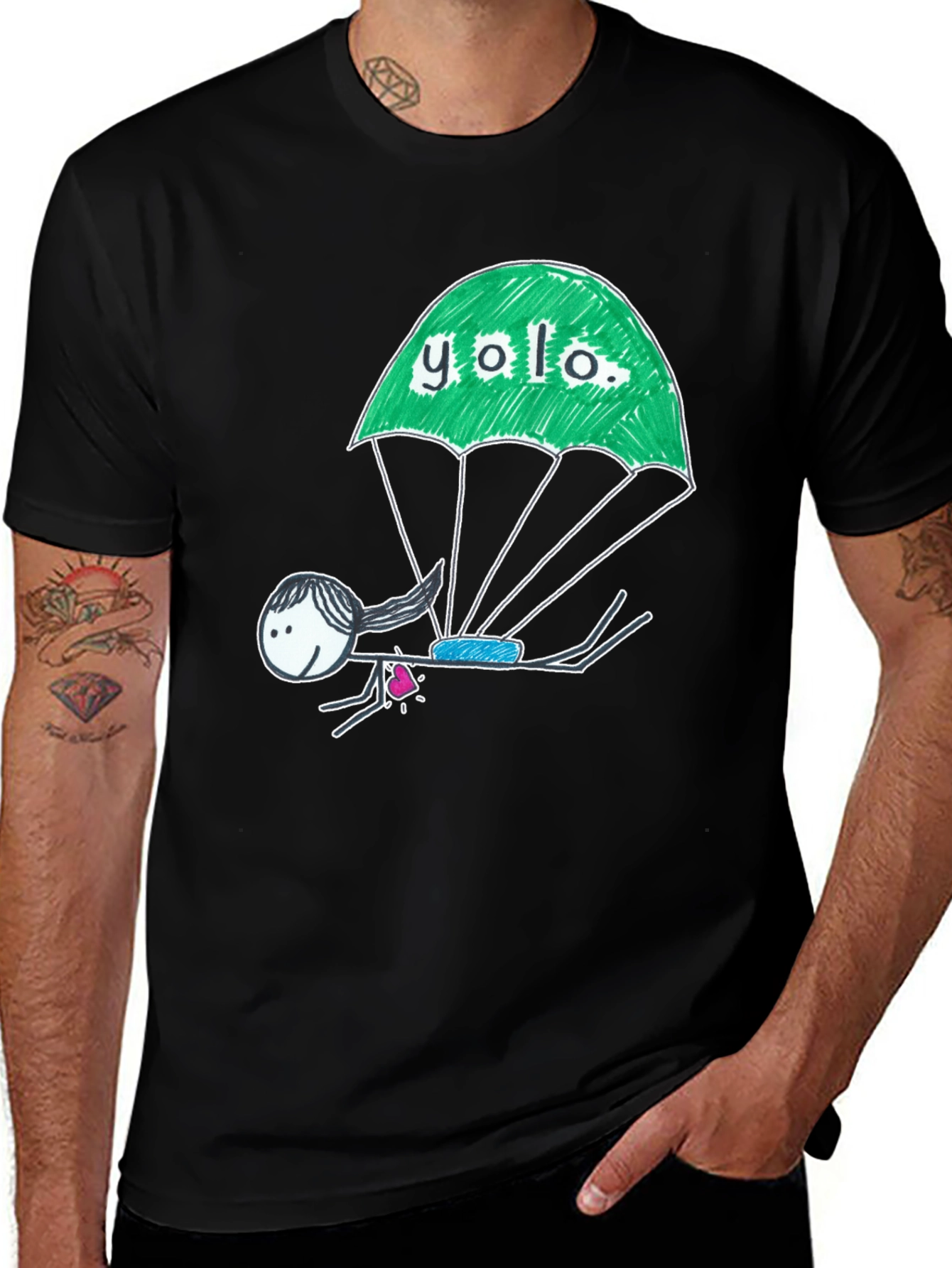 YOLO Parachute Graphic T-Shirt - Black Cotton Tee