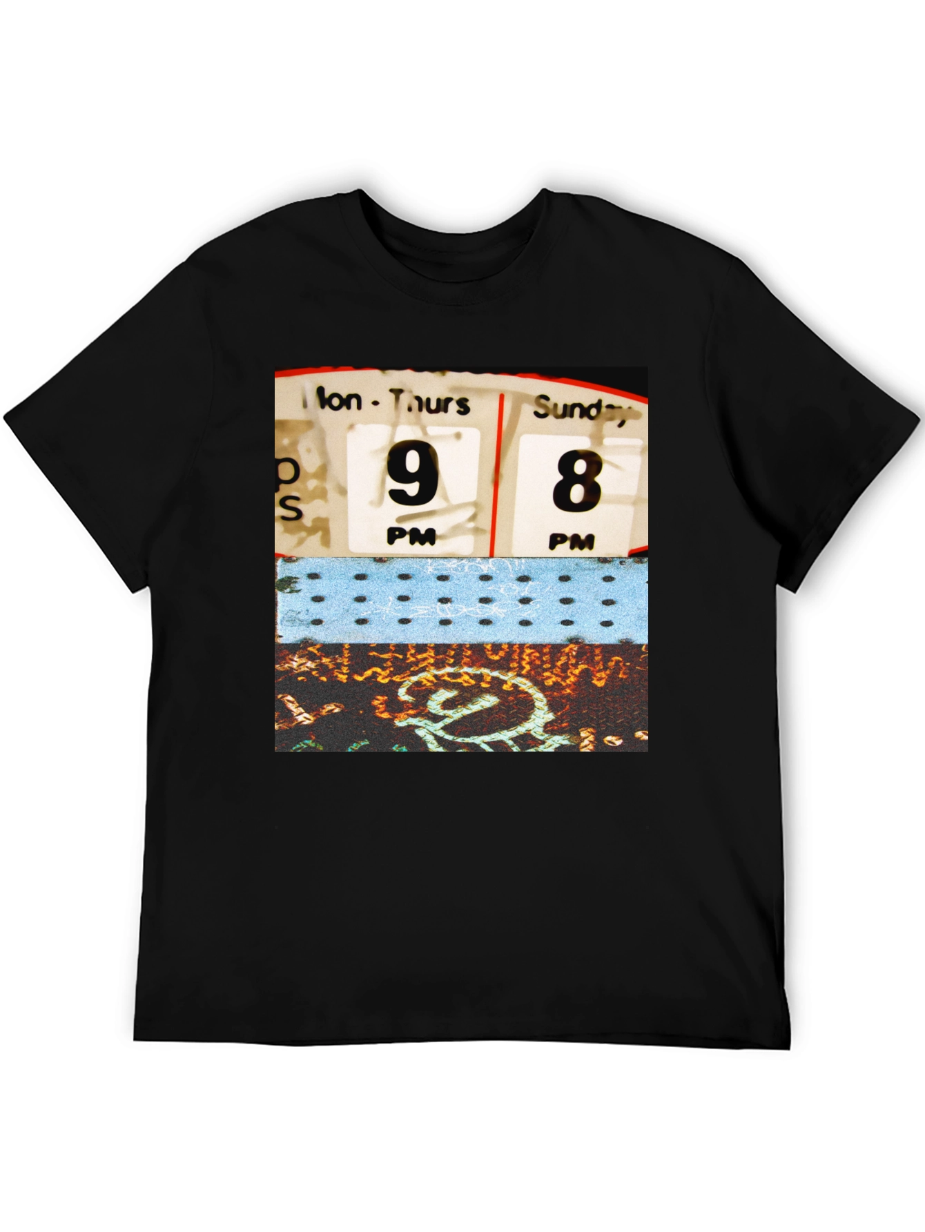 Retro Schedule Graphic Print Black T-Shirt
