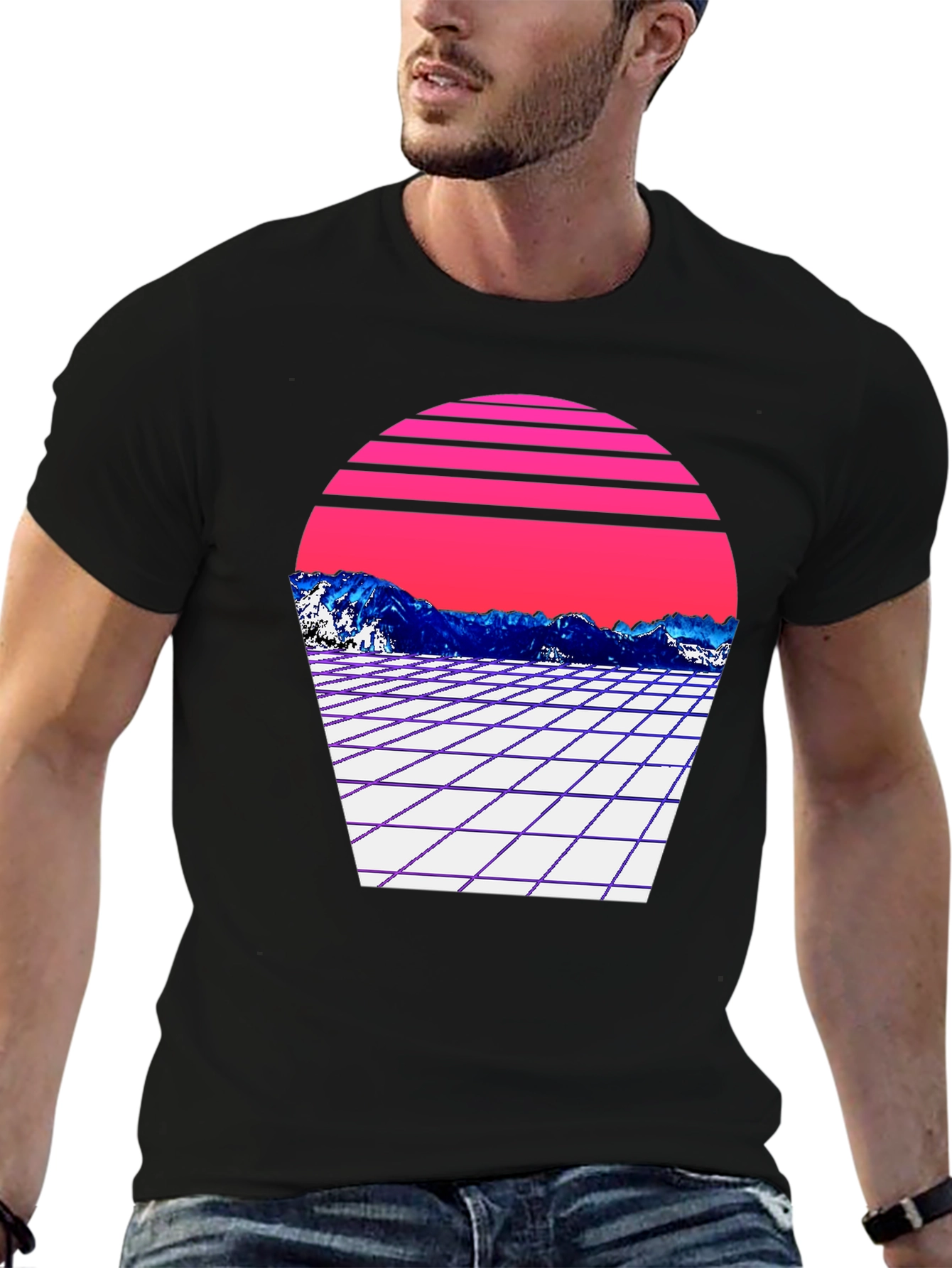 Retro Wave Mountain T-Shirt - Black