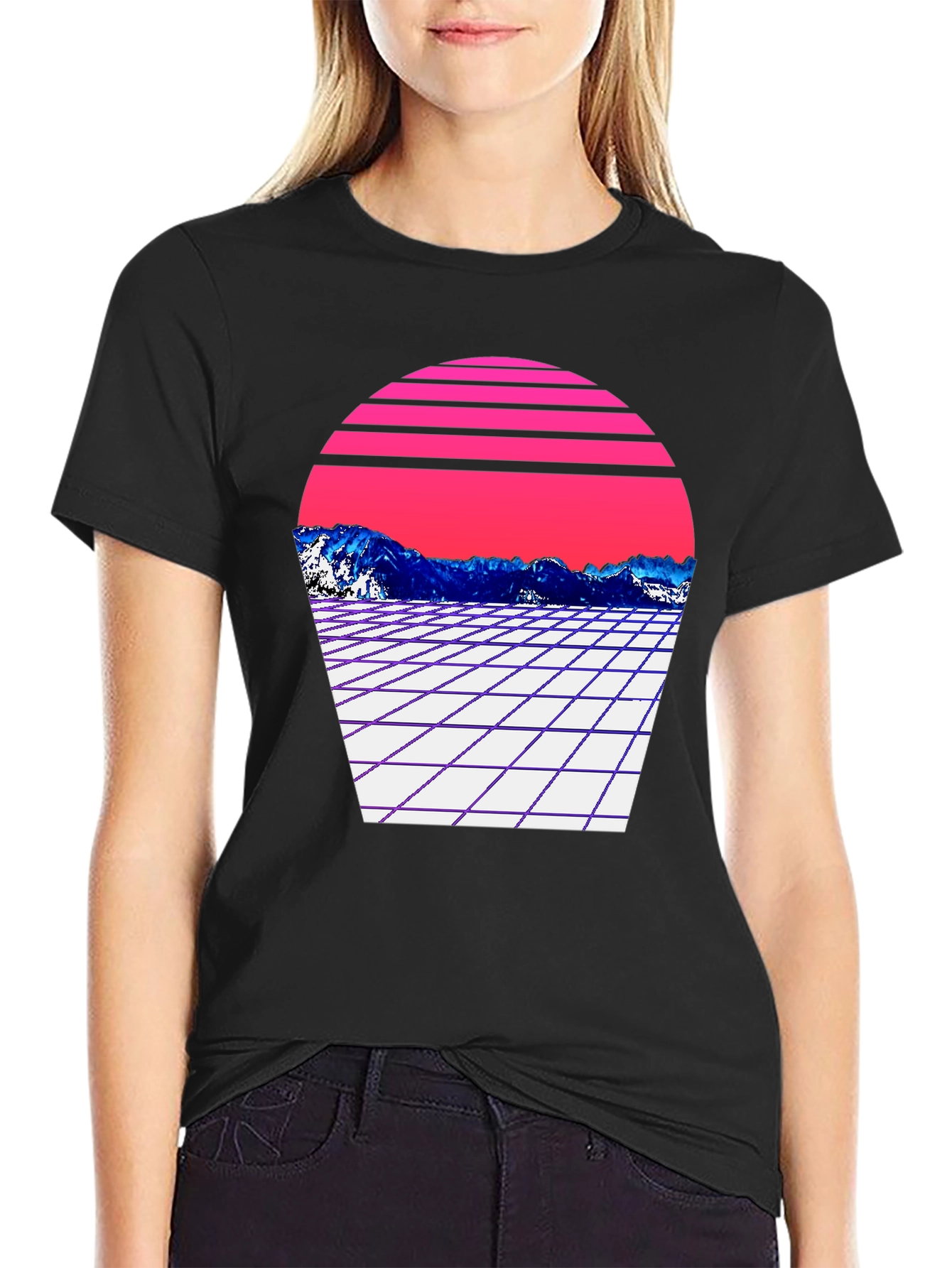 Retro Wave Mountain T-Shirt - Black