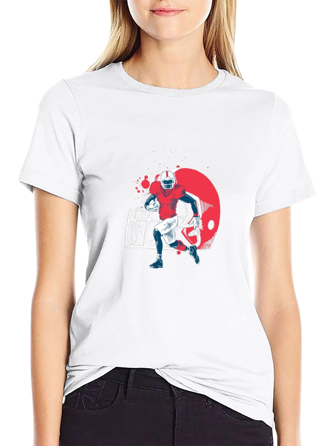 Football Player Graphic Tee - Black Cotton T-Shirt