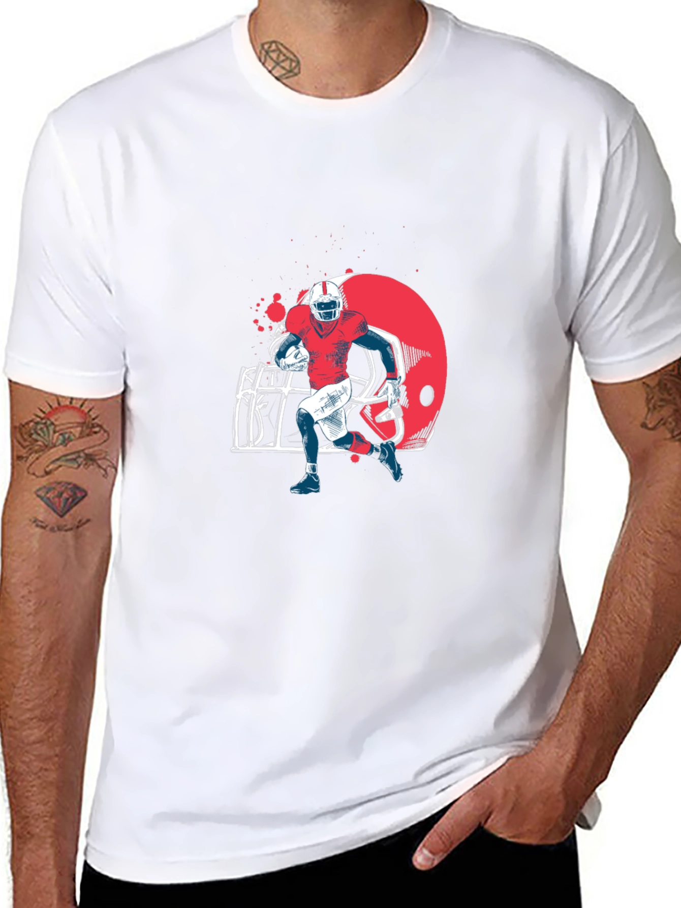 Football Player Graphic Tee - Black Cotton T-Shirt