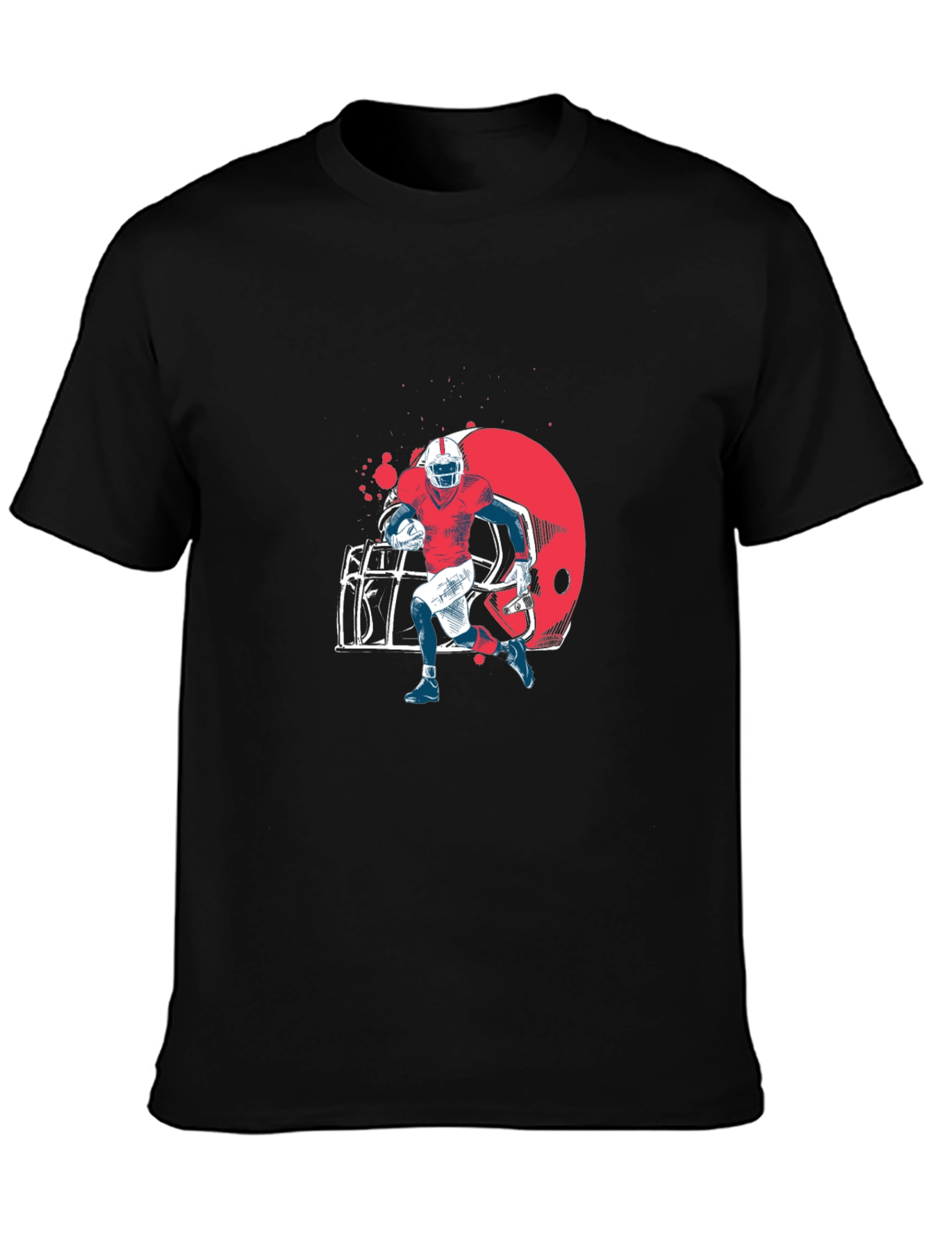 Football Player Graphic Tee - Black Cotton T-Shirt