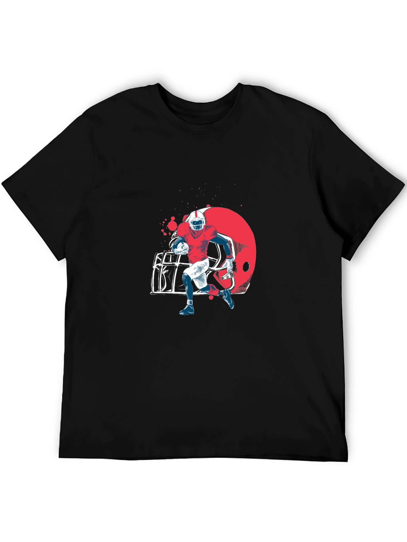 Football Player Graphic Tee - Black Cotton T-Shirt