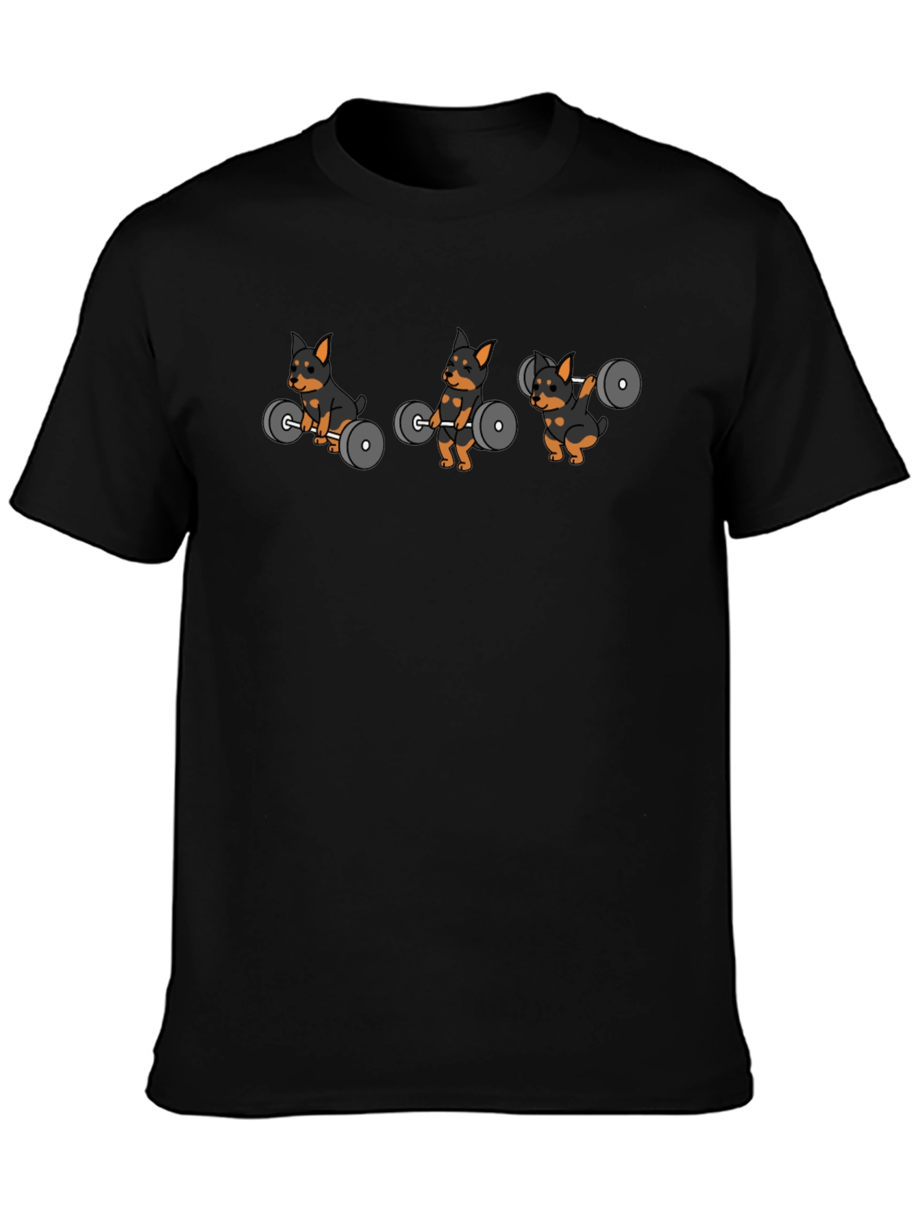 Weightlifting Dog Cartoon Black T-Shirt