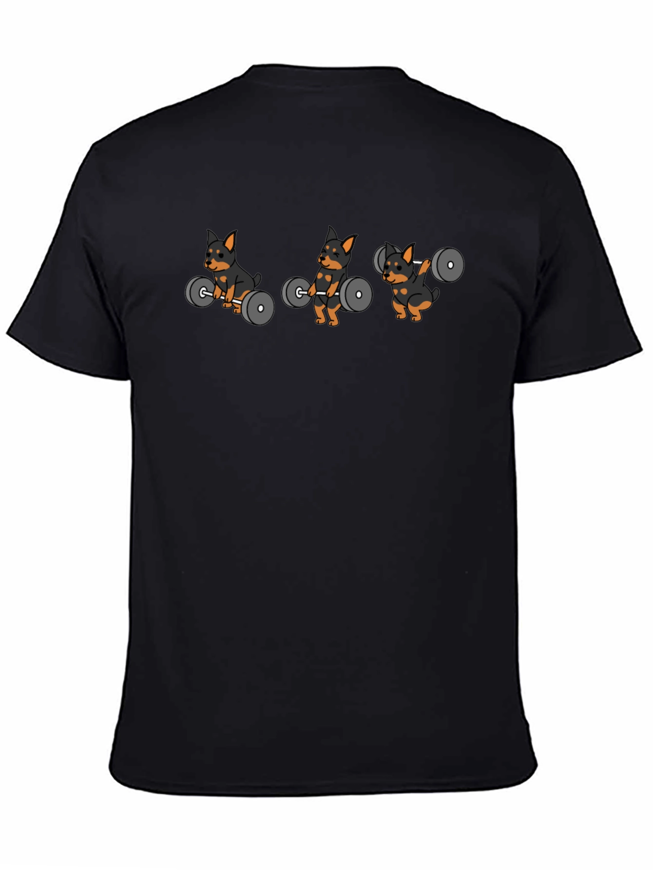 Weightlifting Dog Cartoon Black T-Shirt