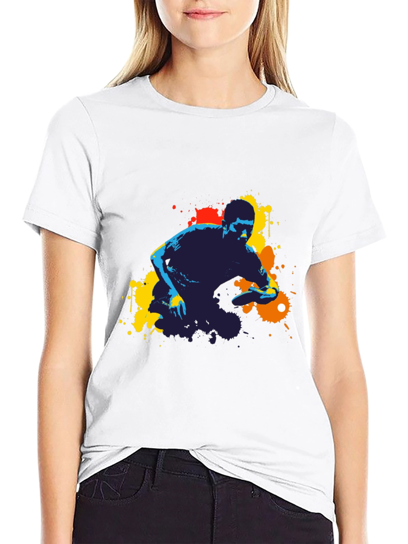 Abstract Ping Pong Player Graphic Tee - Black