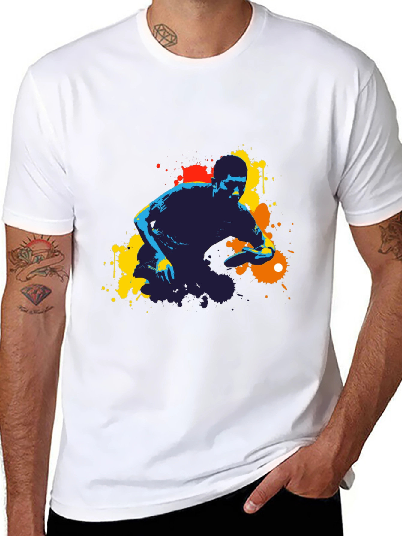Abstract Ping Pong Player Graphic Tee - Black