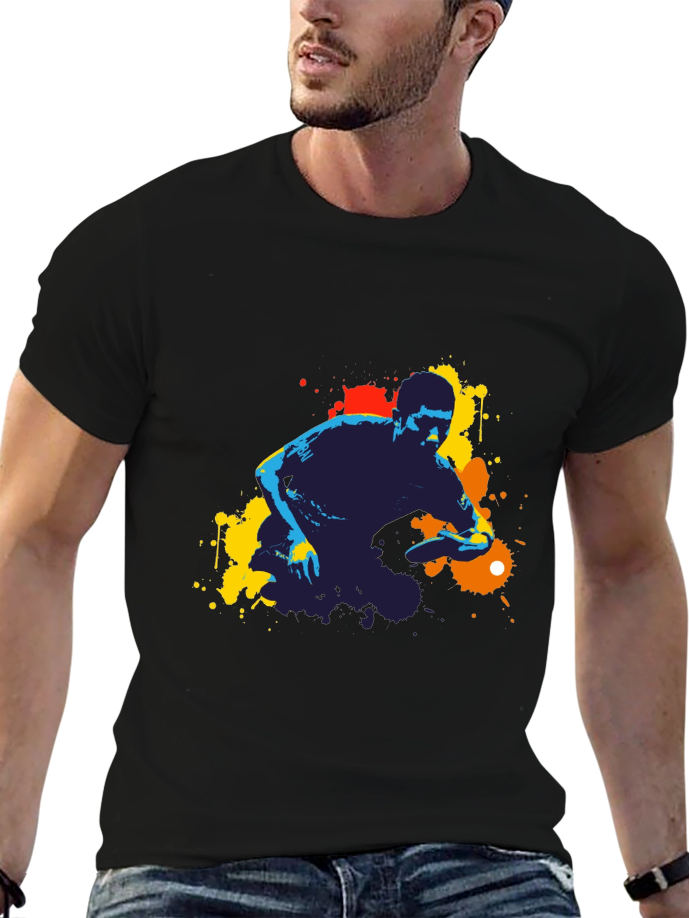 Abstract Ping Pong Player Graphic Tee - Black