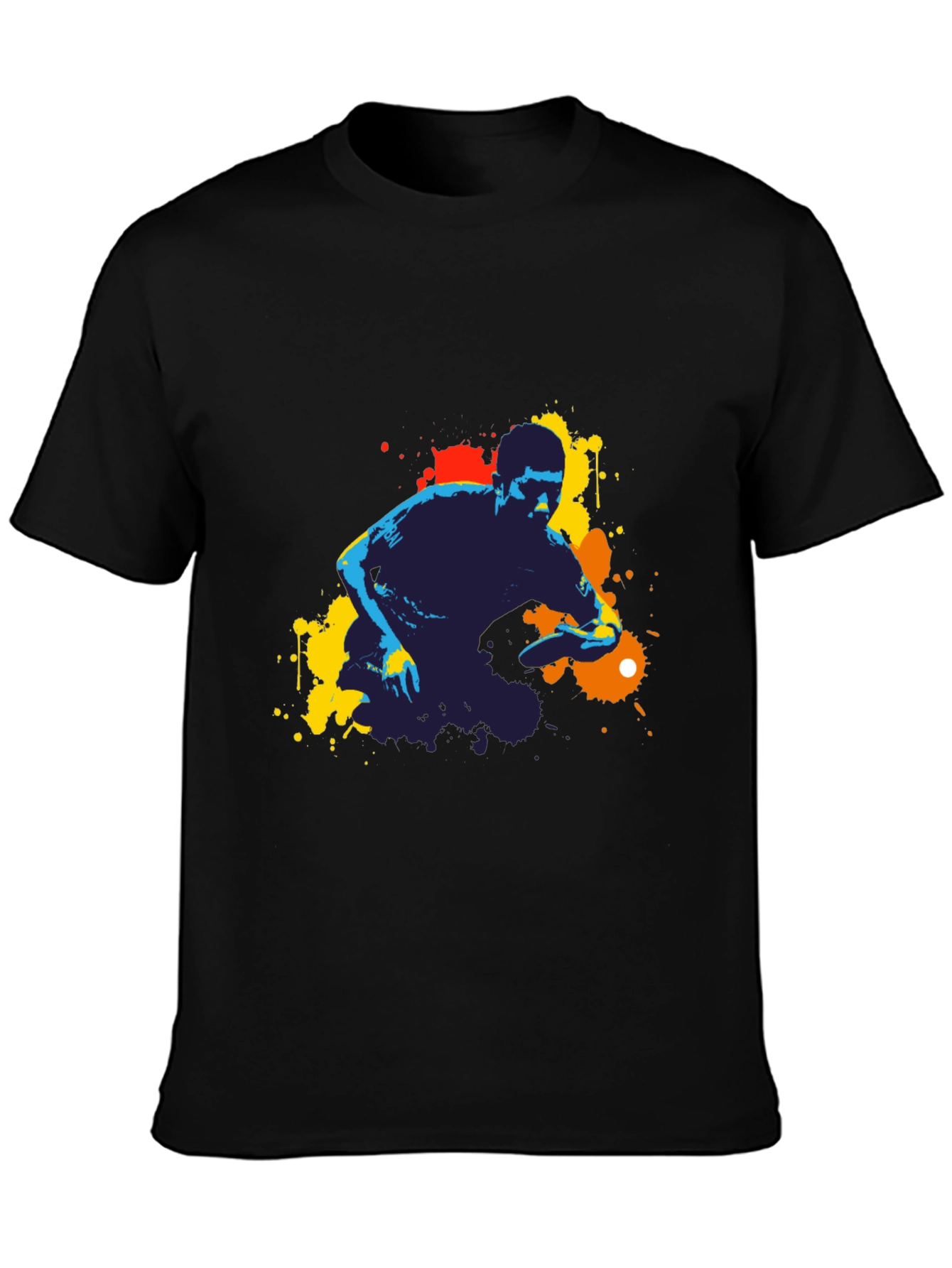 Abstract Ping Pong Player Graphic Tee - Black