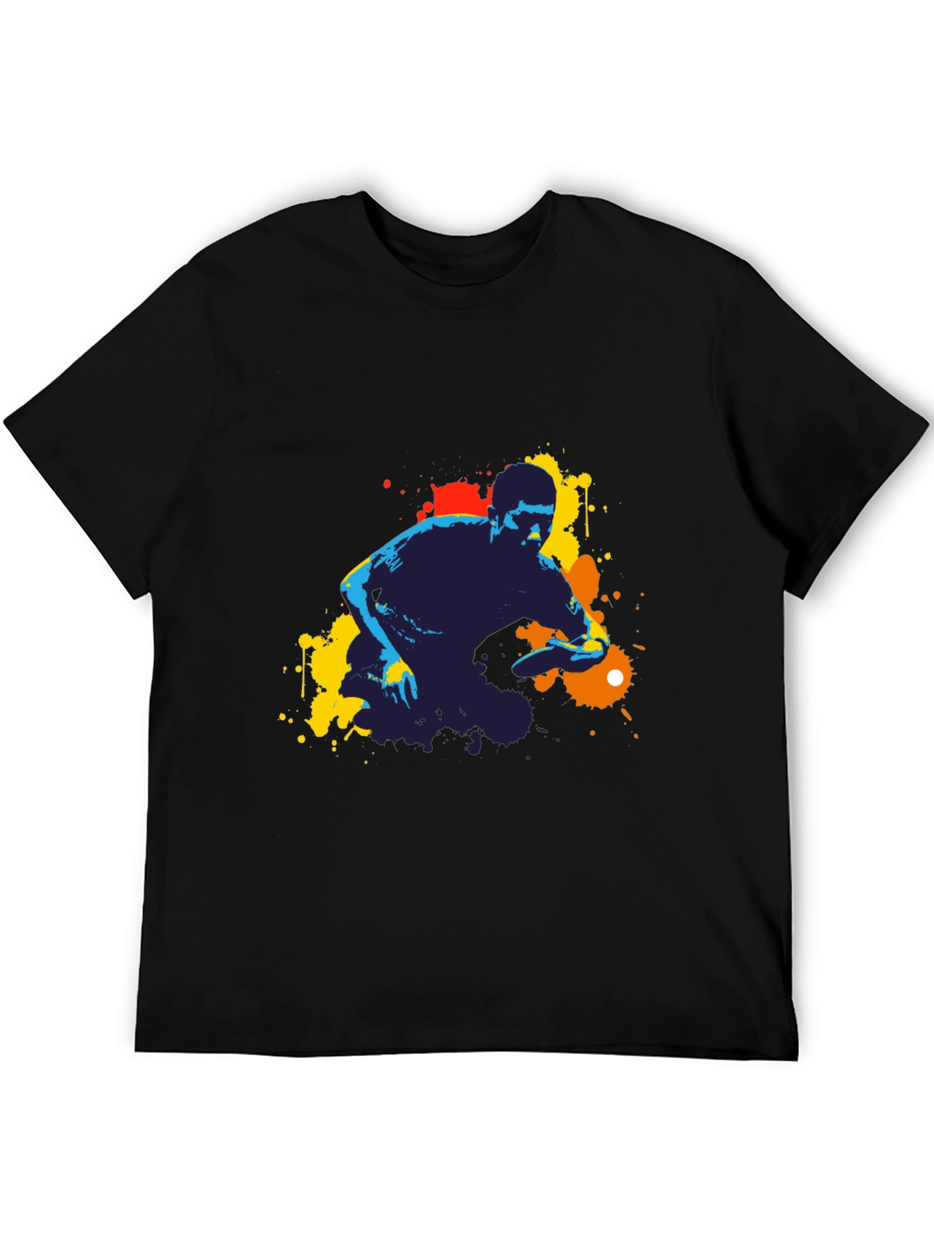 Abstract Ping Pong Player Graphic Tee - Black