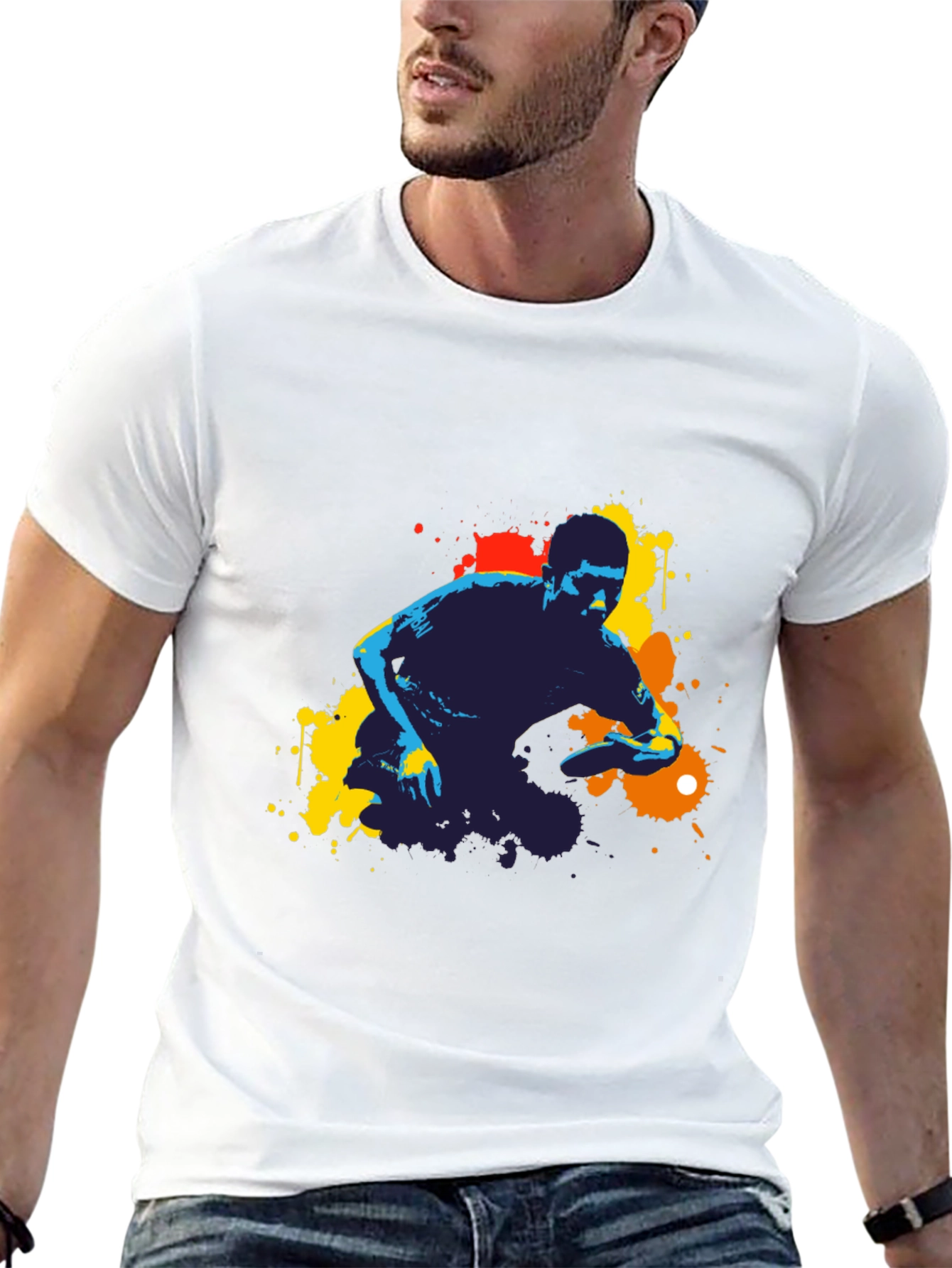 Abstract Ping Pong Player Graphic Tee - Black