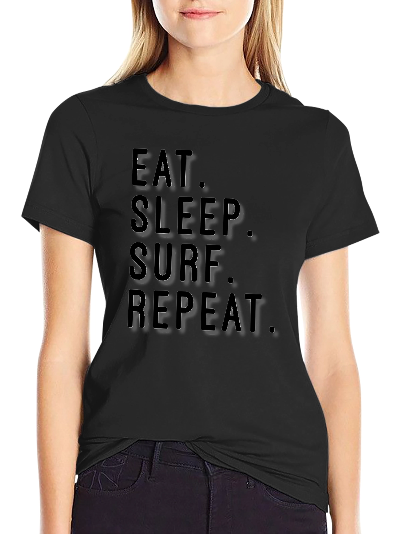 Eat Sleep Surf Repeat Black T-Shirt