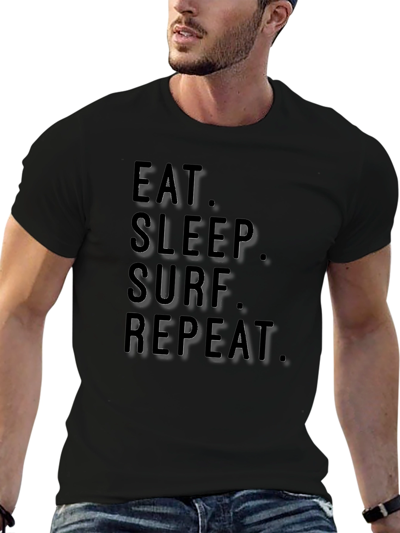 Eat Sleep Surf Repeat Black T-Shirt