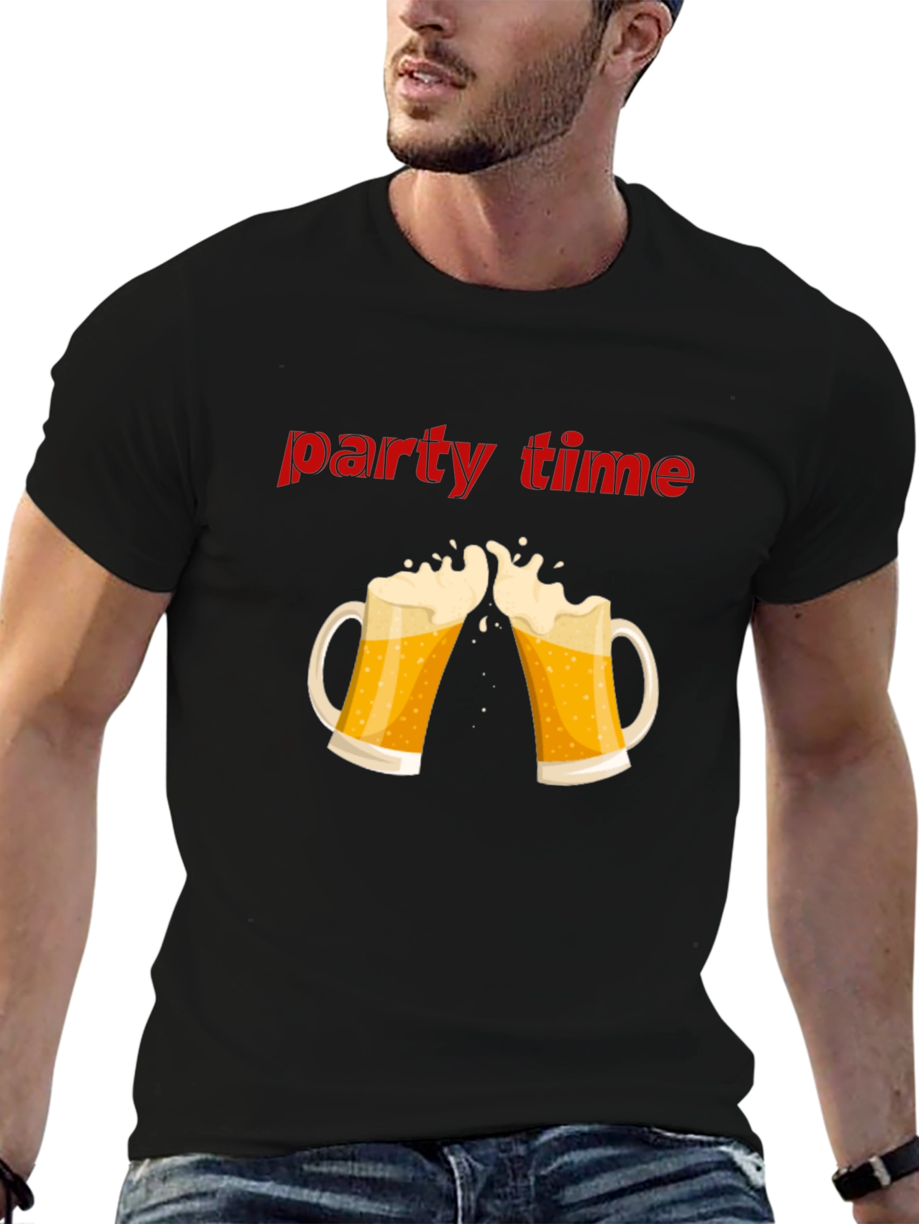 Party Time Beer Toast Graphic T-Shirt - Black