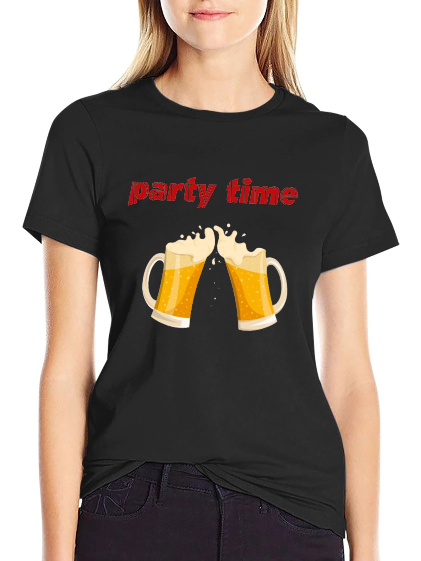 Party Time Beer Toast Graphic T-Shirt - Black