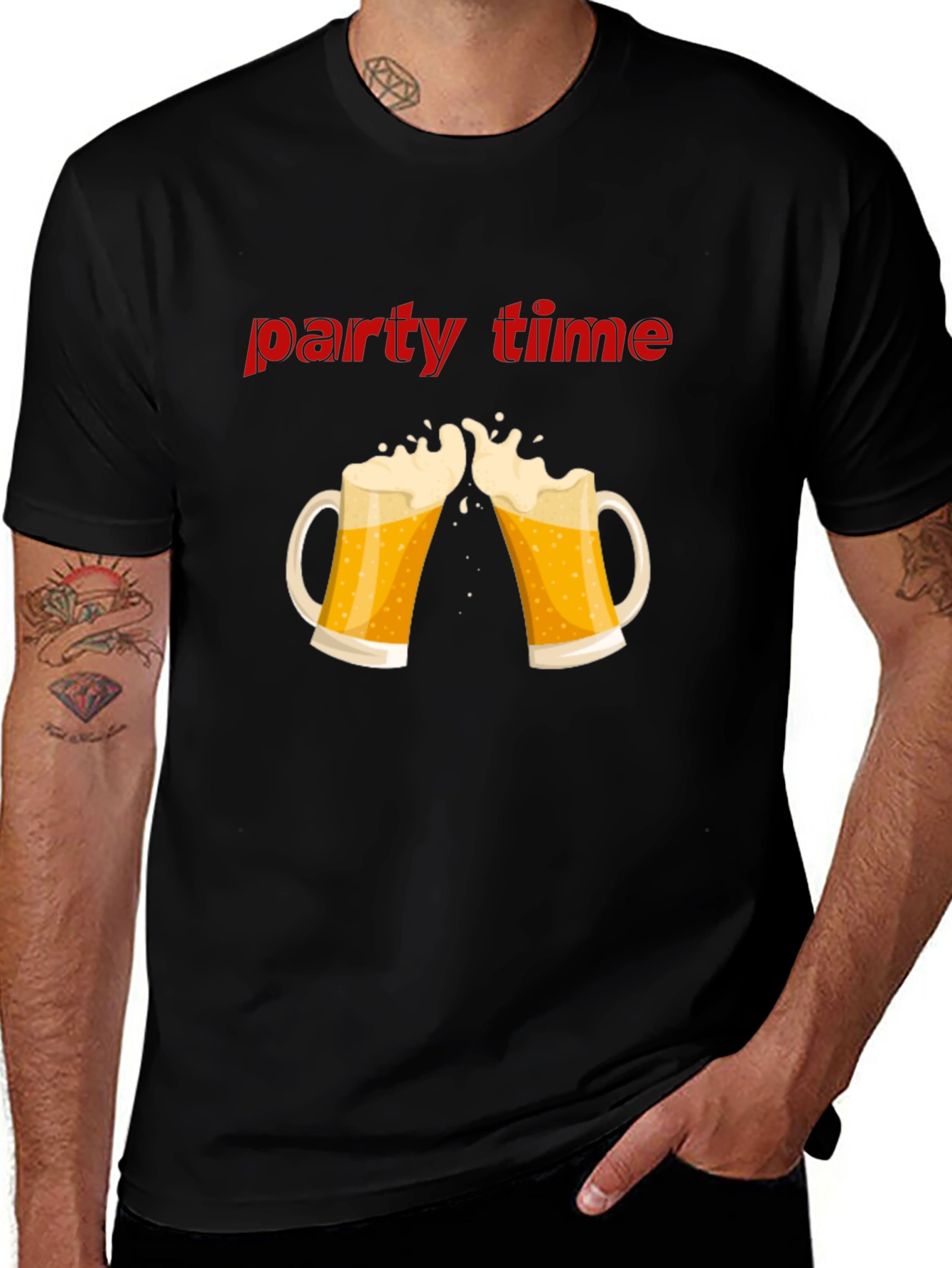 Party Time Beer Toast Graphic T-Shirt - Black