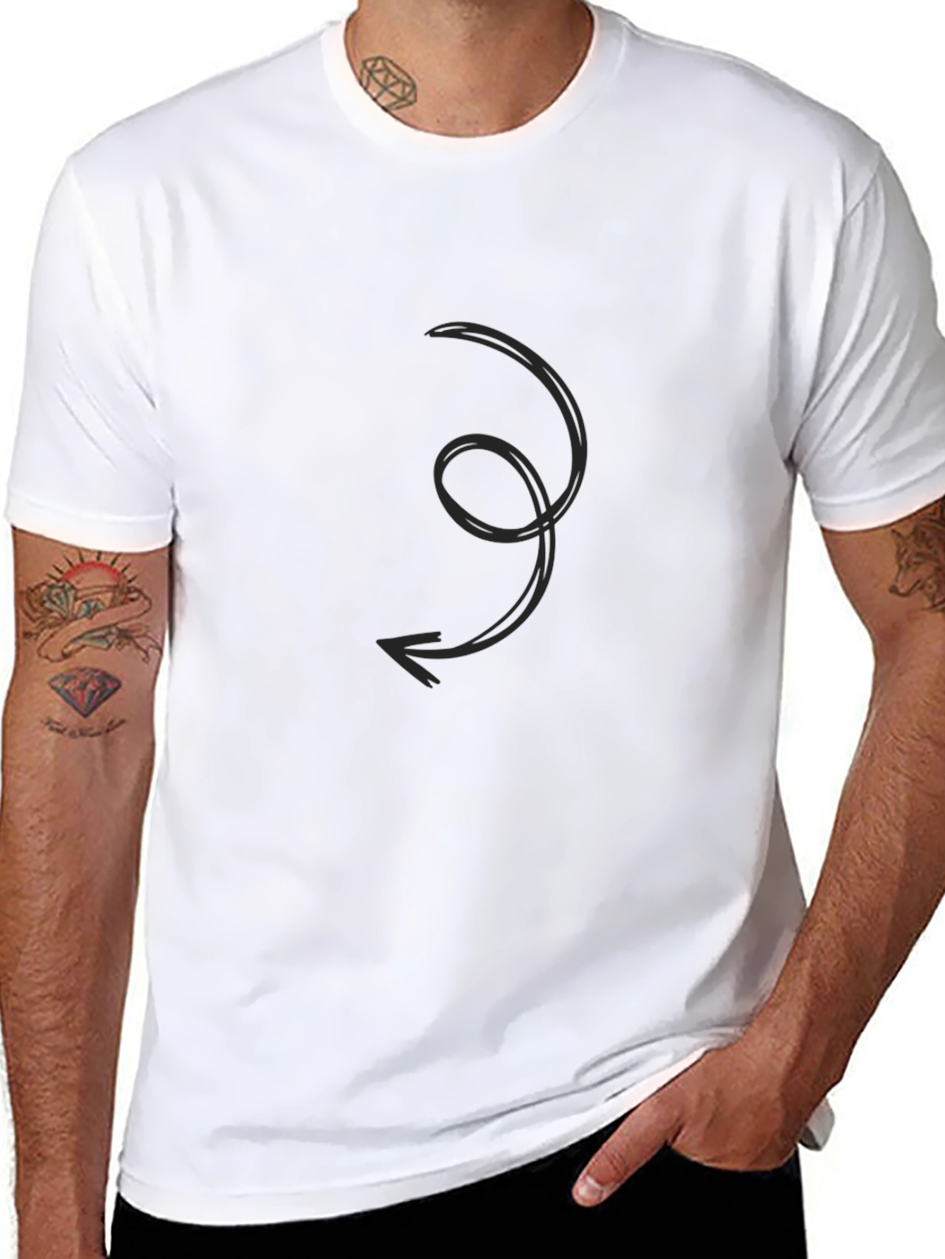 Mens Black Graphic Tee - Swirl Arrow Design