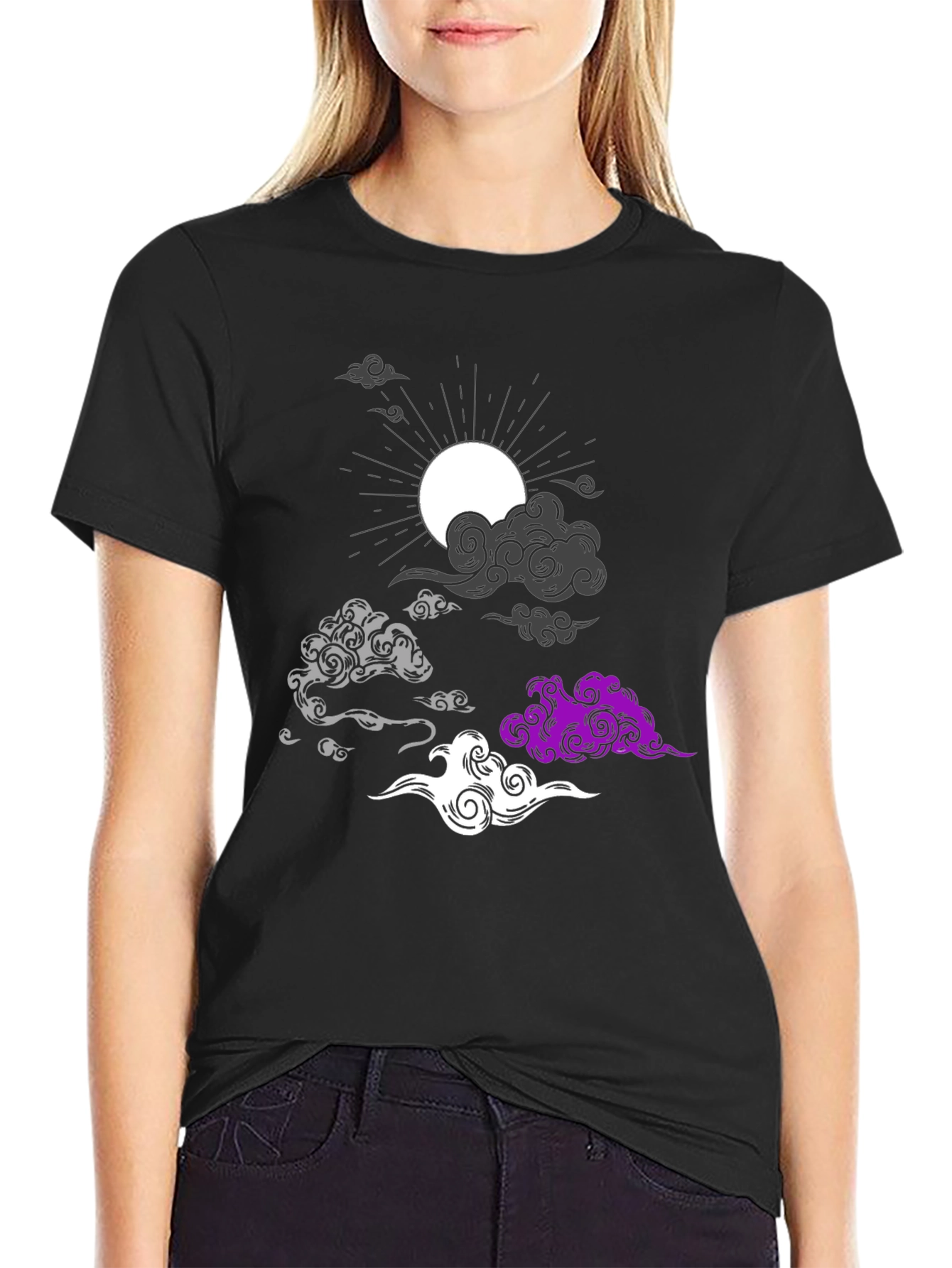Asexual Pride Clouds Black T-Shirt