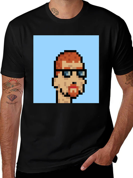 Pixel Art Portrait Graphic Tee - Trendy Black T-Shirt