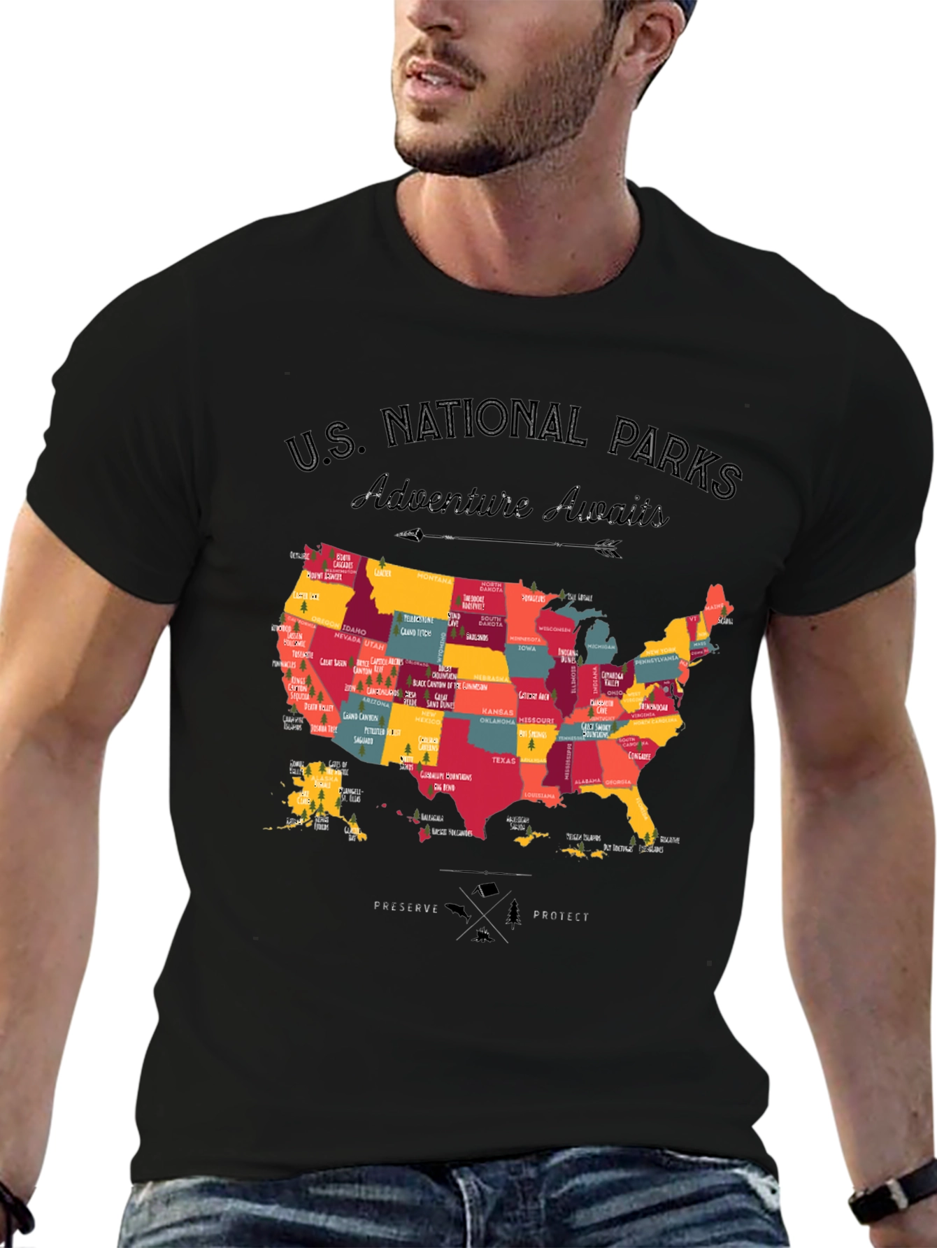 US National Parks Adventure Awaits Black T-Shirt