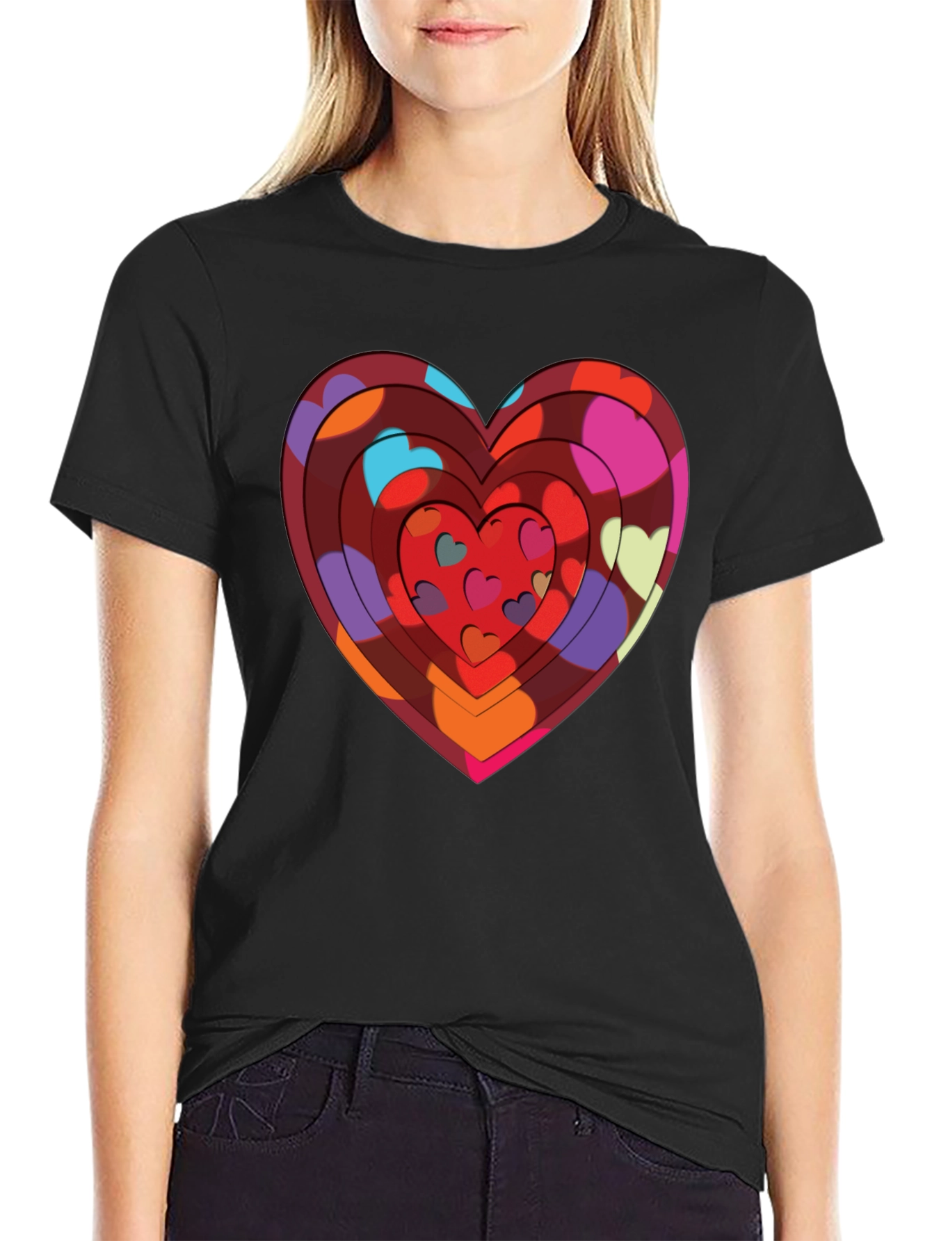 Heart Print Black T-Shirt: Bold & Stylish Design
