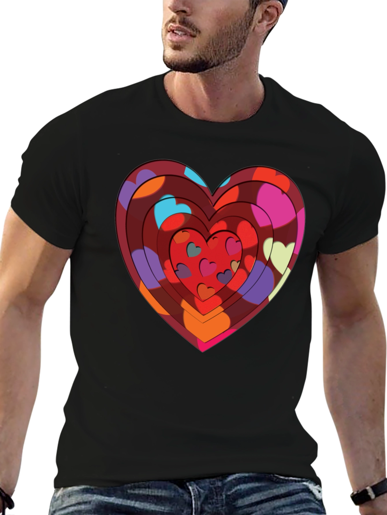 Heart Print Black T-Shirt: Bold & Stylish Design