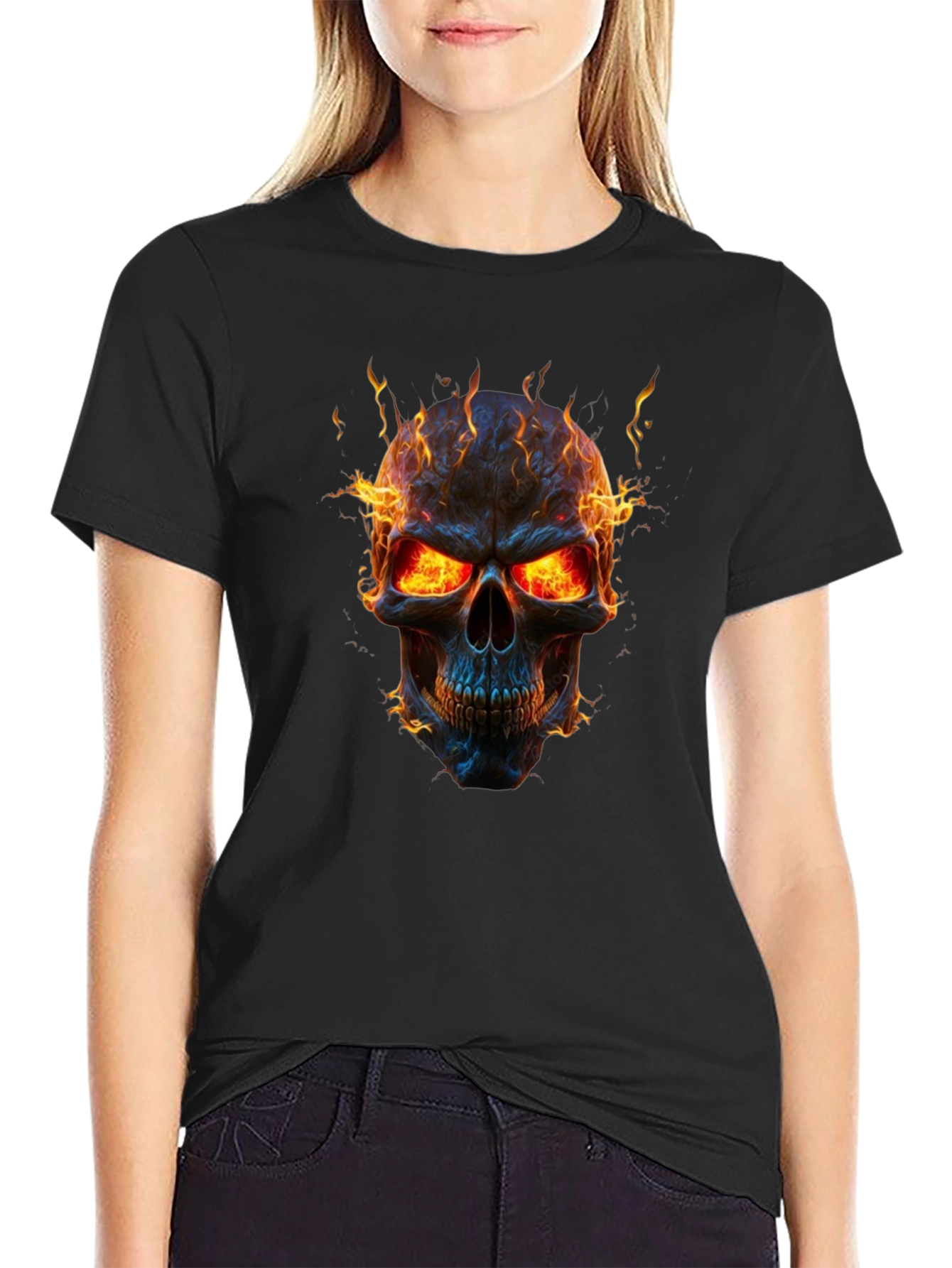 Fiery Skull Graphic Black T-Shirt