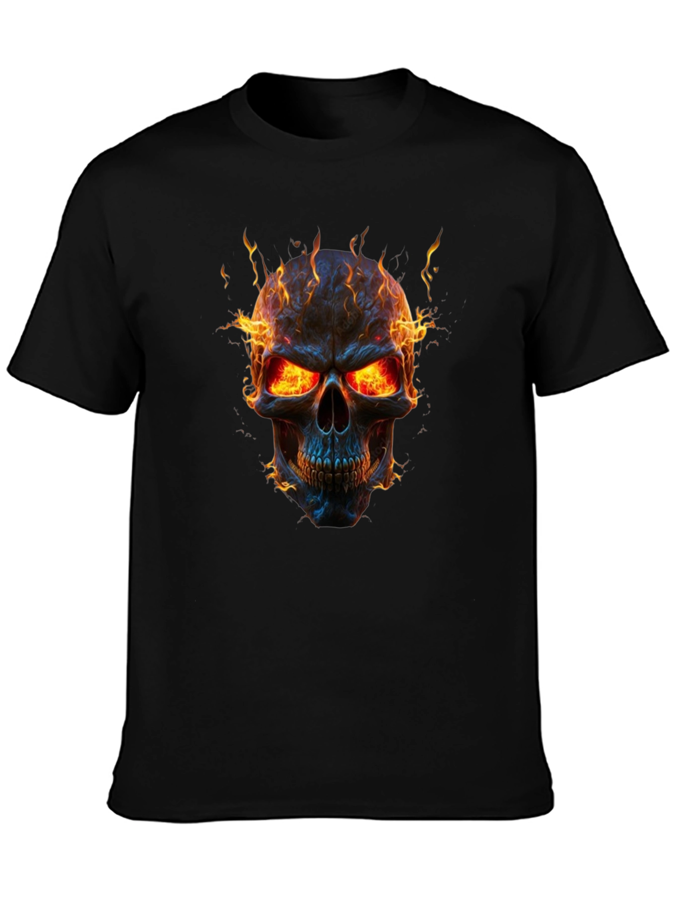 Fiery Skull Graphic Black T-Shirt