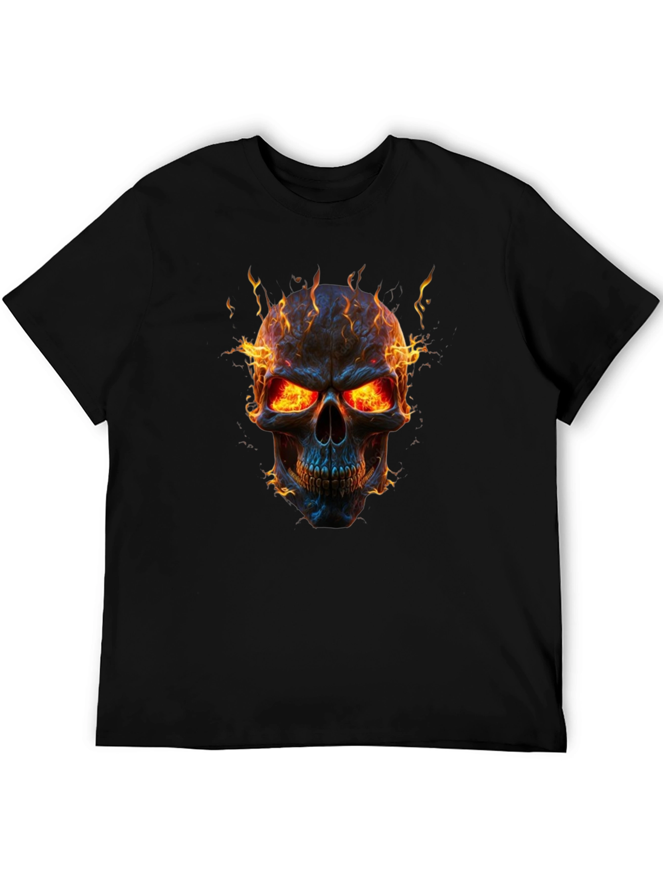 Fiery Skull Graphic Black T-Shirt