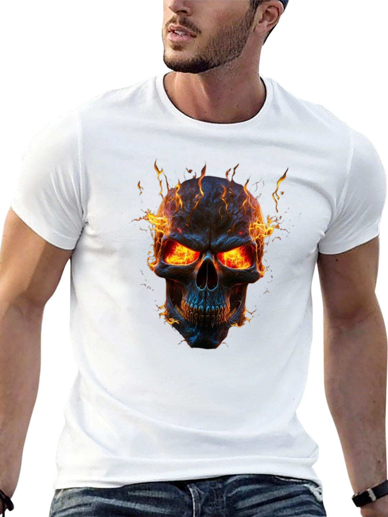 Fiery Skull Graphic Black T-Shirt