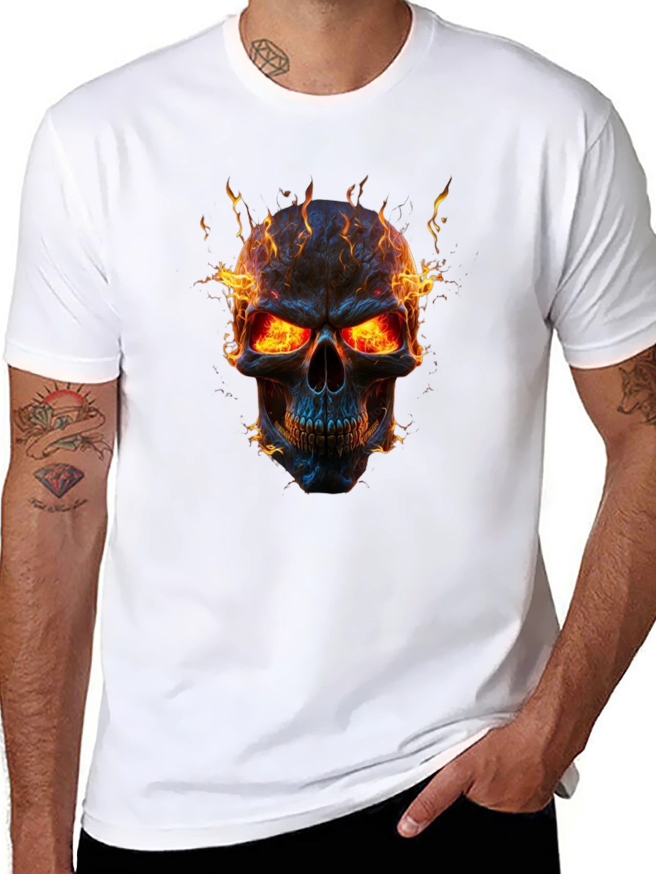 Fiery Skull Graphic Black T-Shirt