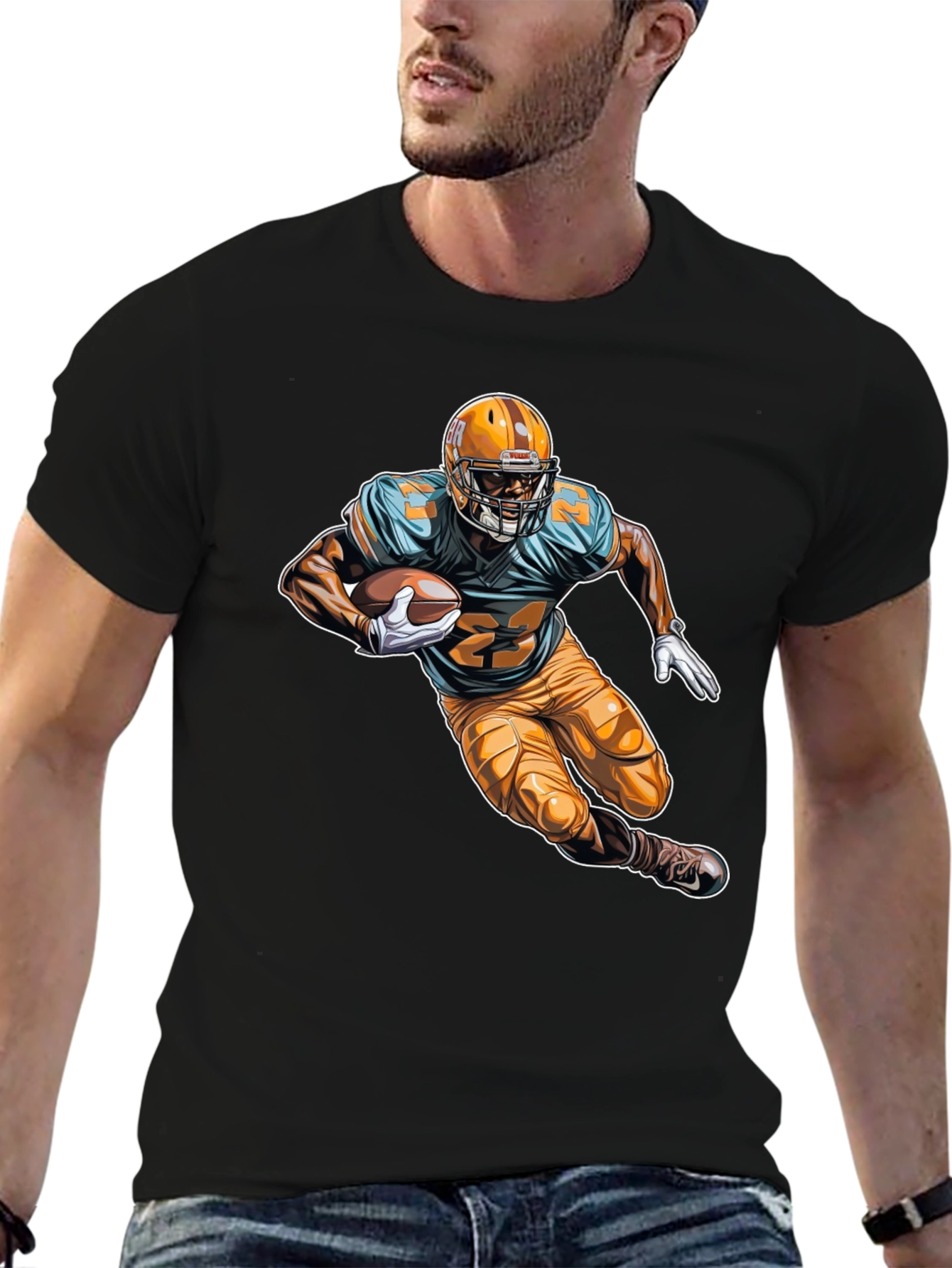 Football Player Graphic Tee - Black