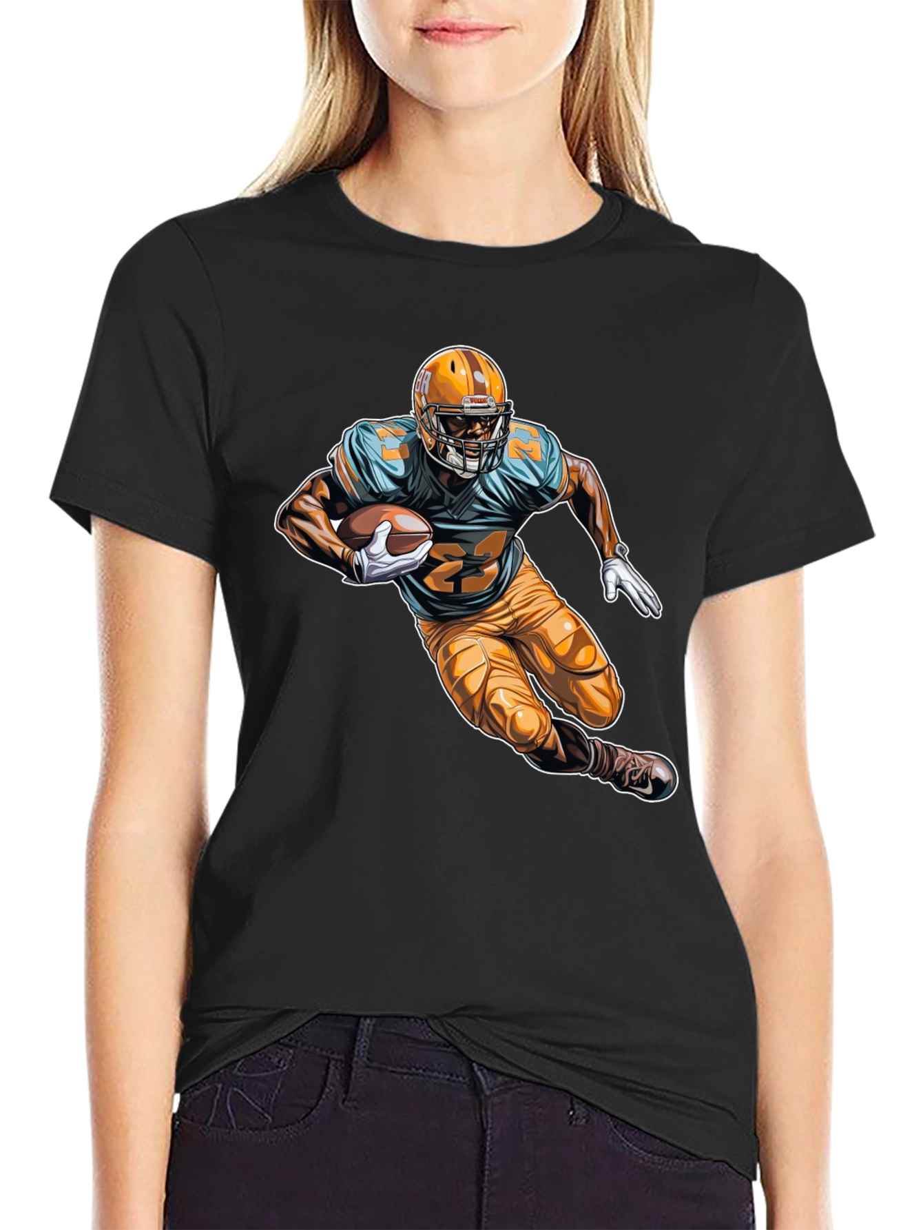 Football Player Graphic Tee - Black