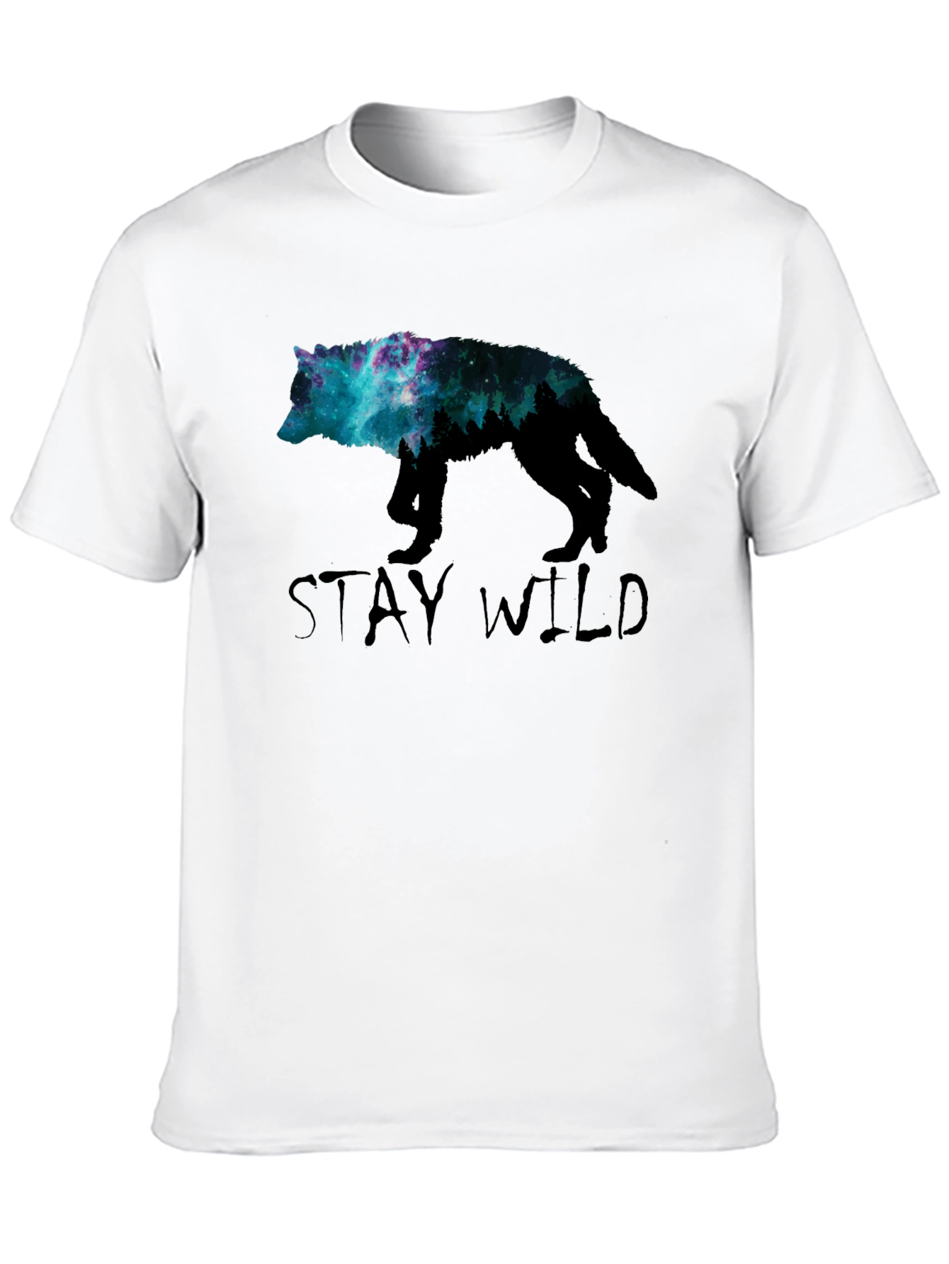 Stay Wild Wolf Galaxy Graphic Tee - Black