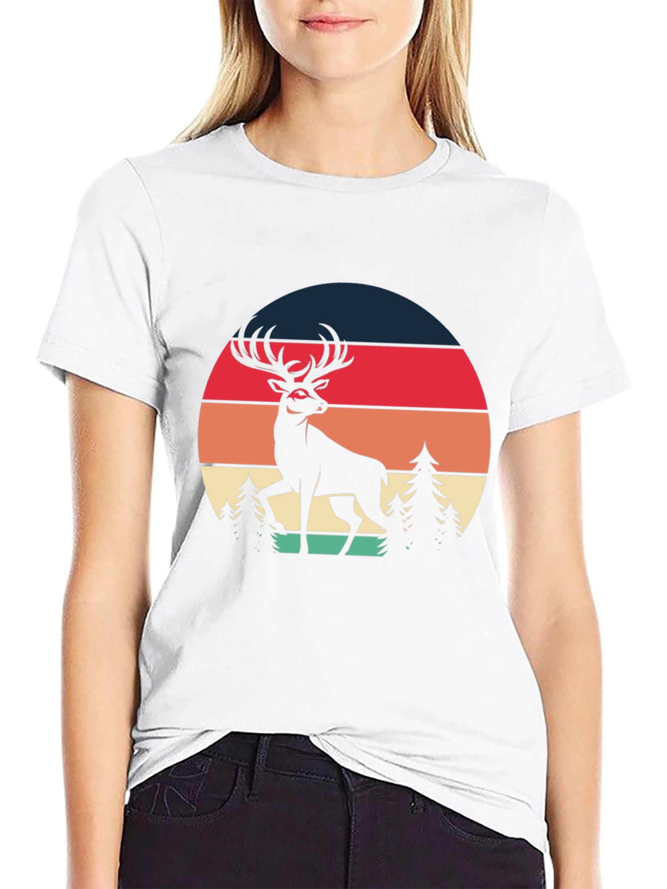 Retro Deer Graphic Tee - Black