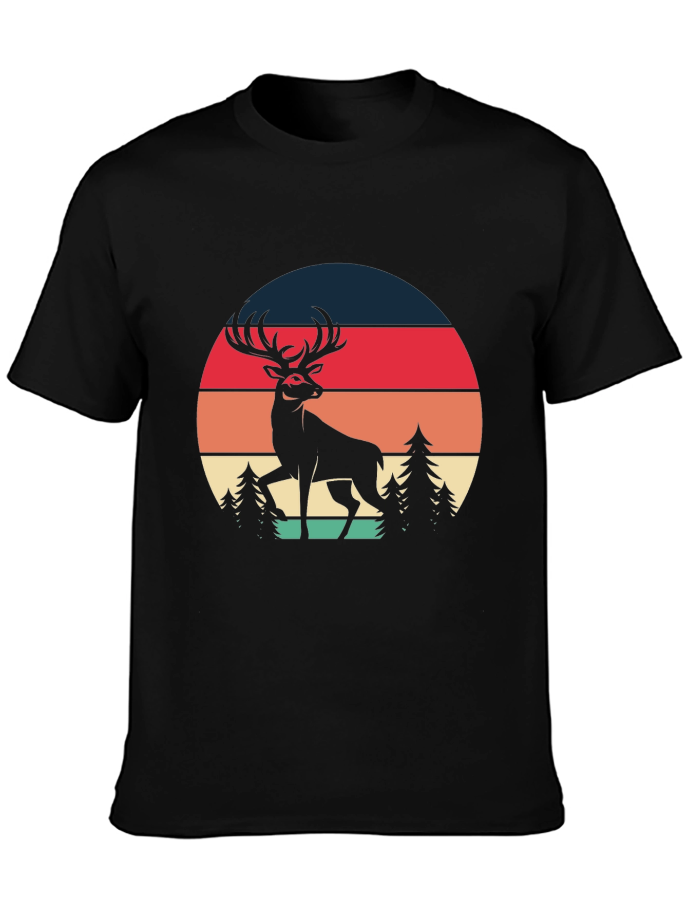 Retro Deer Graphic Tee - Black