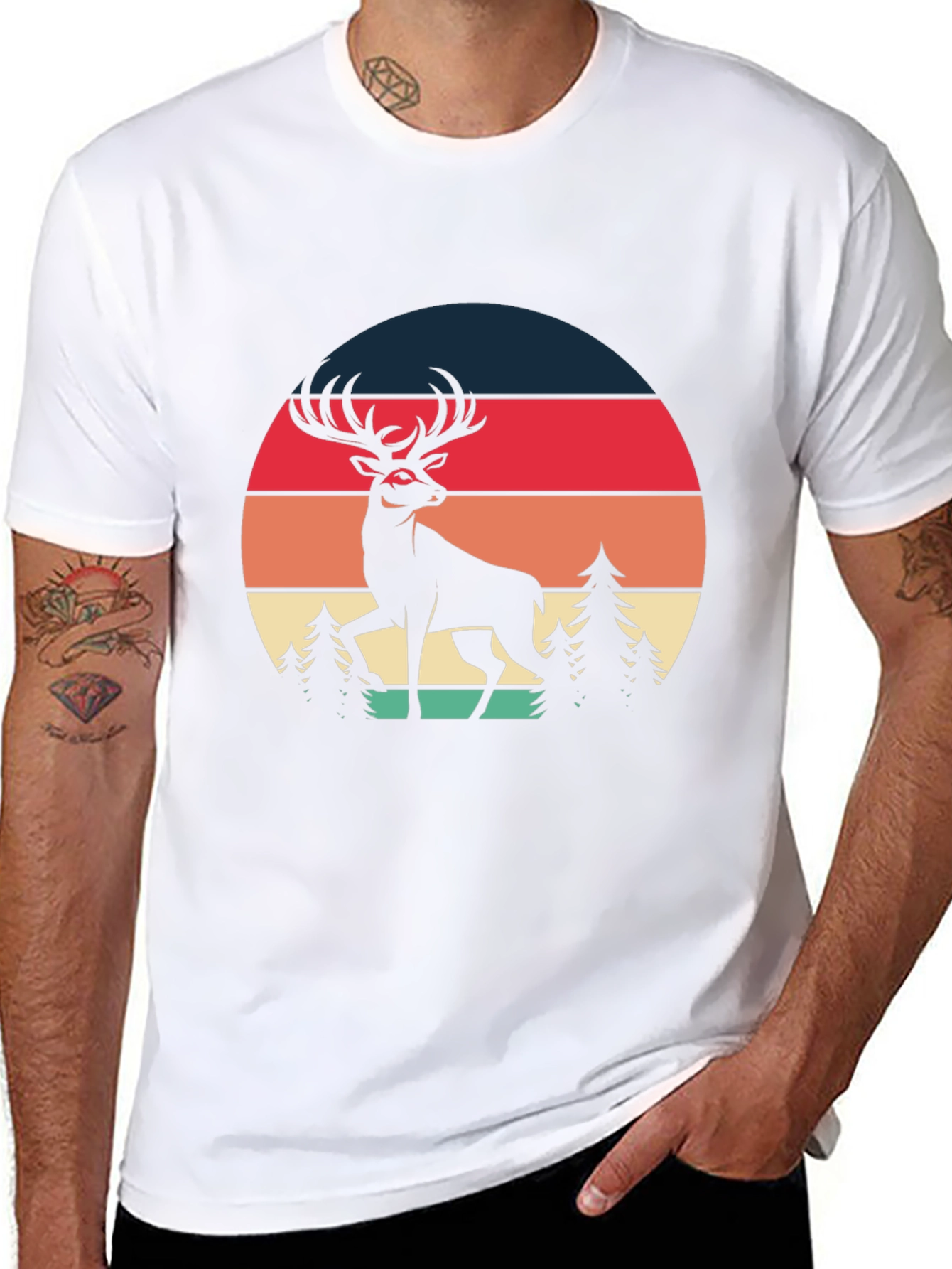 Retro Deer Graphic Tee - Black