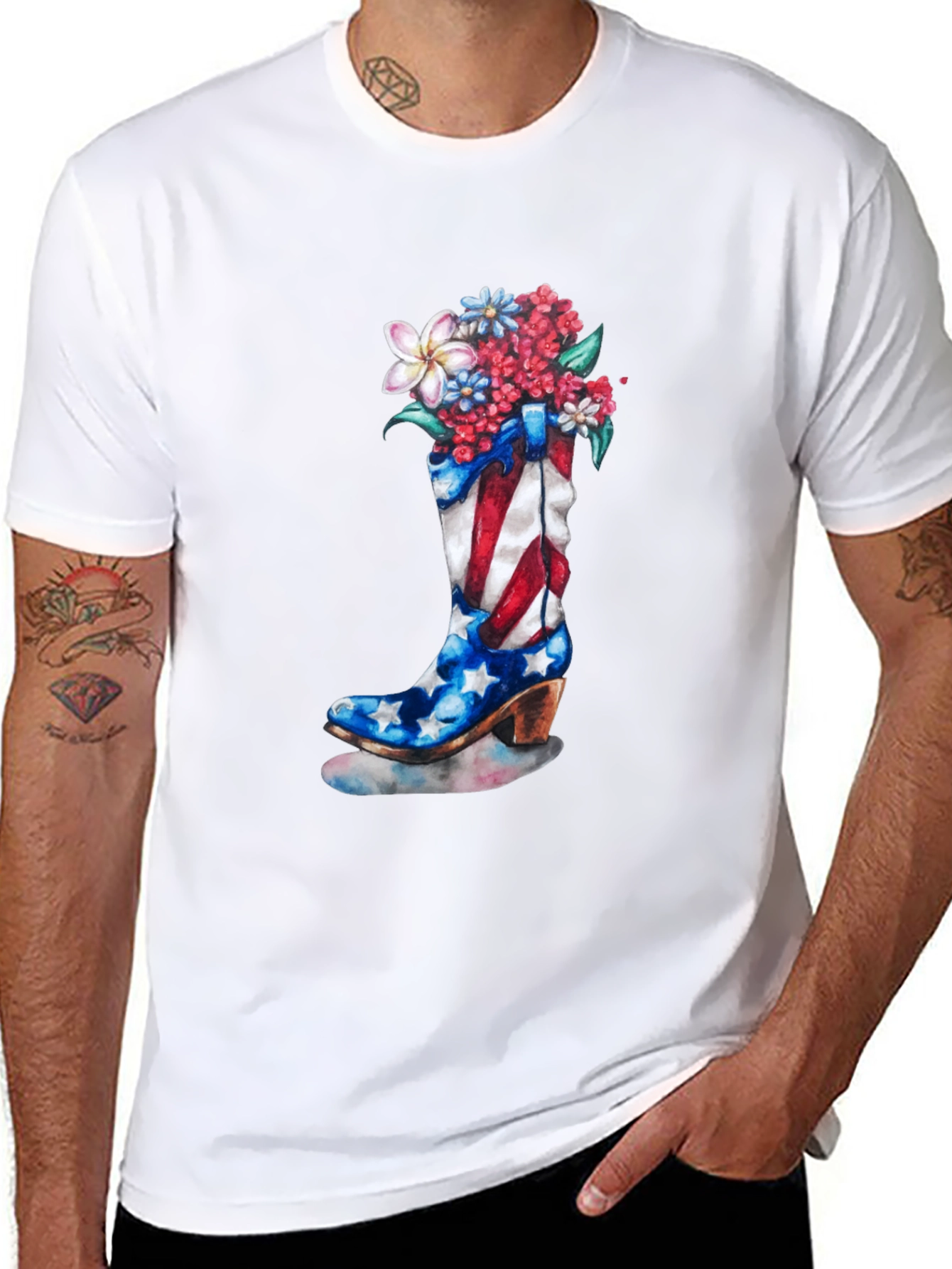 Patriotic Cowboy Boot Floral T-Shirt