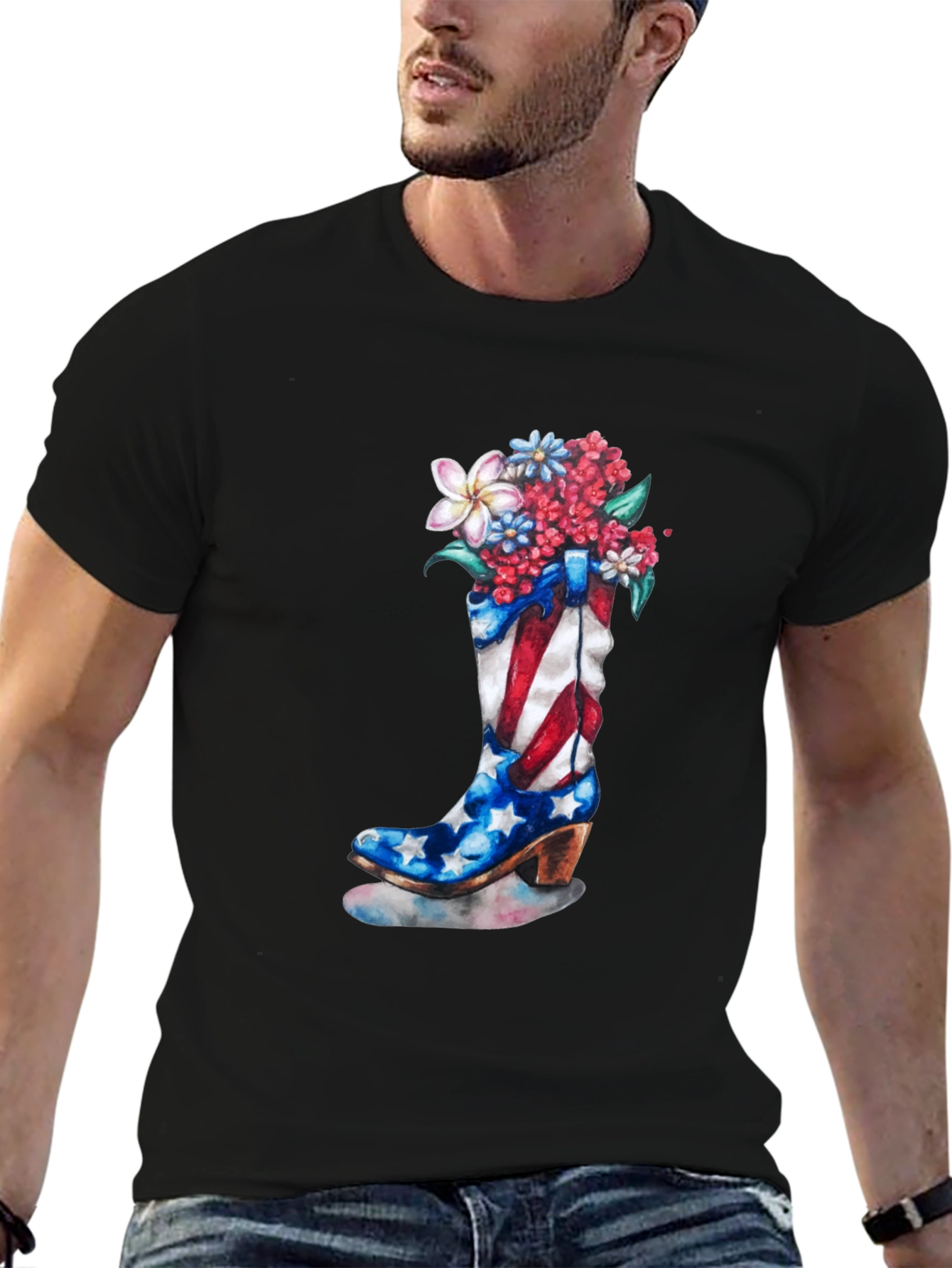 Patriotic Cowboy Boot Floral T-Shirt