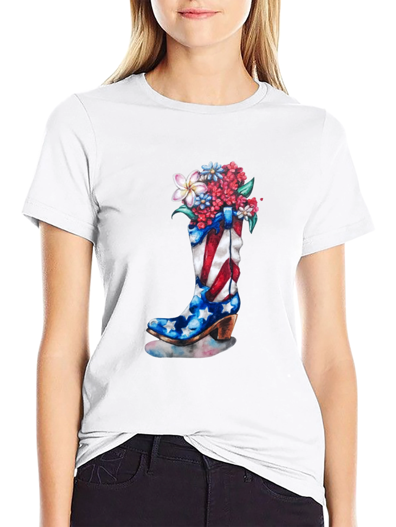 Patriotic Cowboy Boot Floral T-Shirt