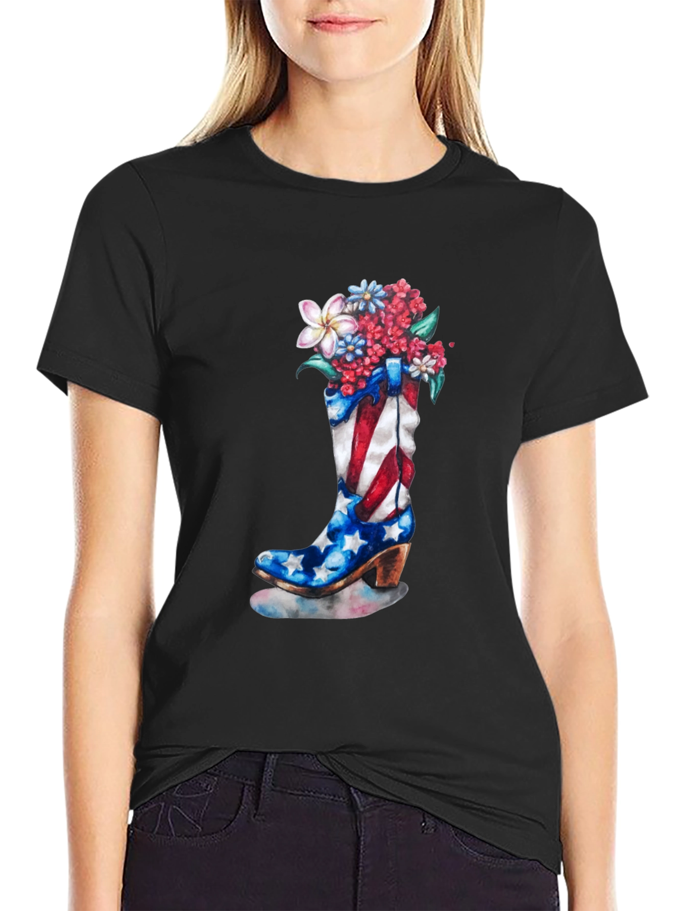 Patriotic Cowboy Boot Floral T-Shirt