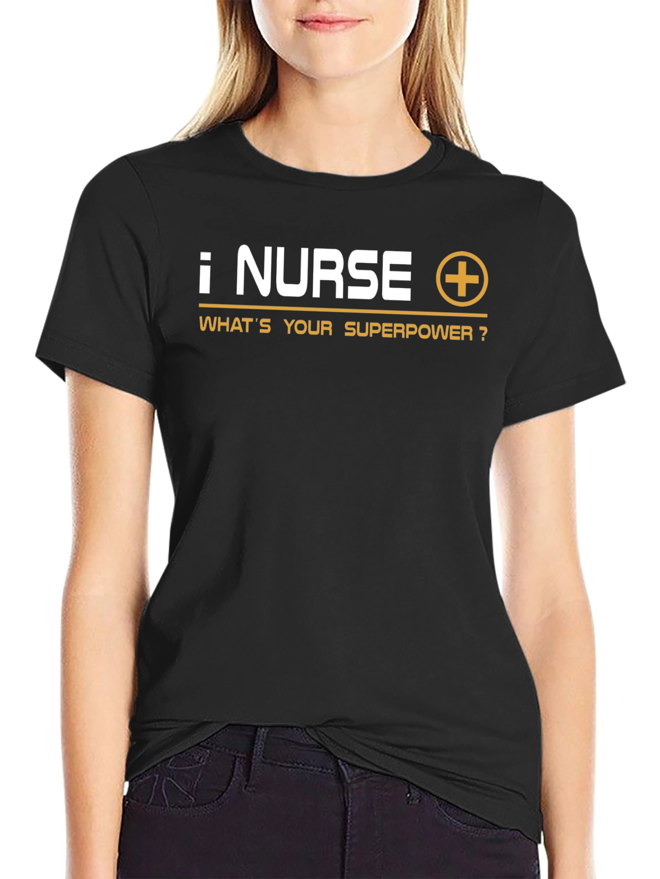 Nurse Superpower T-Shirt - Black Crew Neck Tee