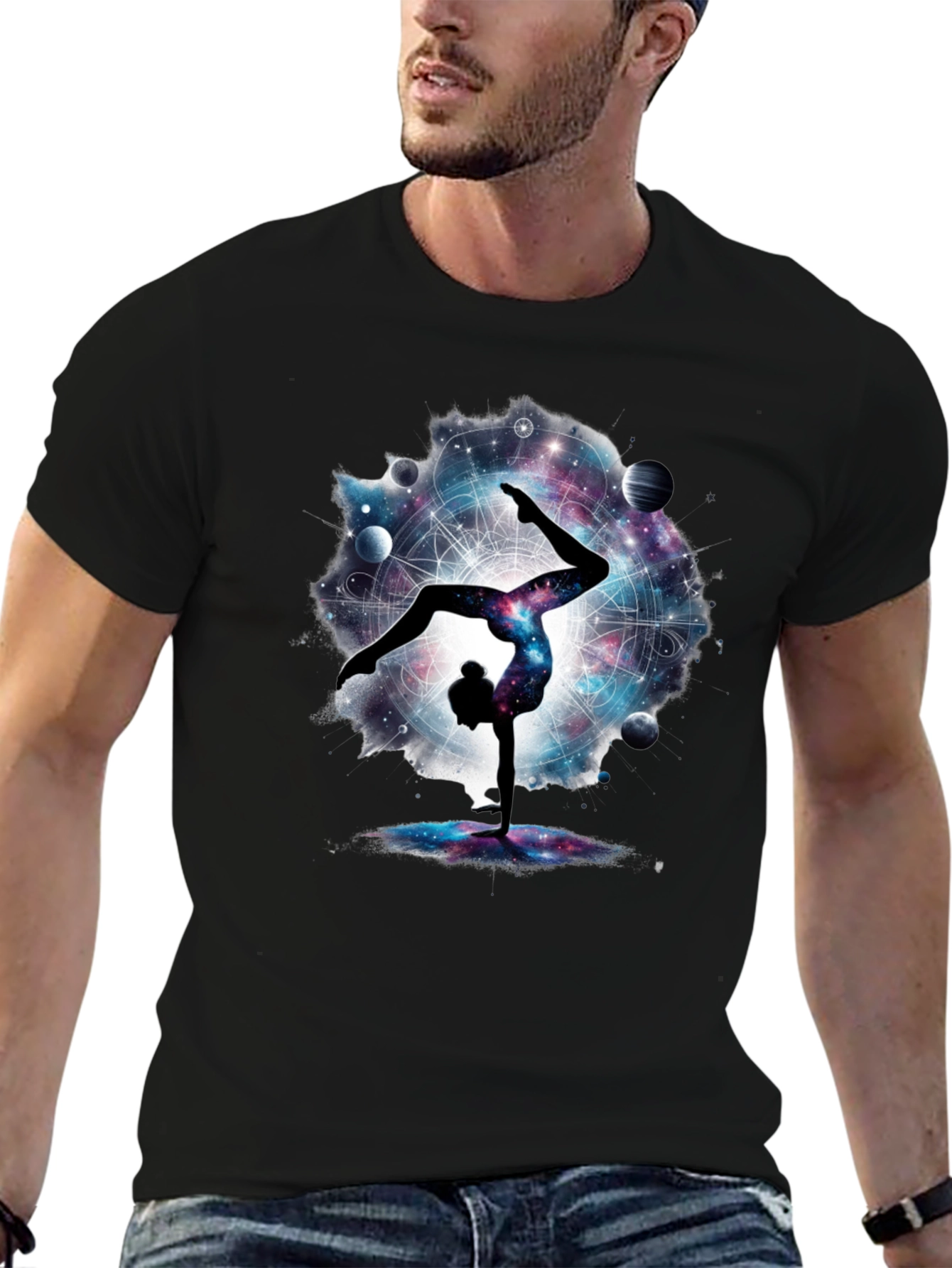 Cosmic Yoga Handstand T-Shirt - Black