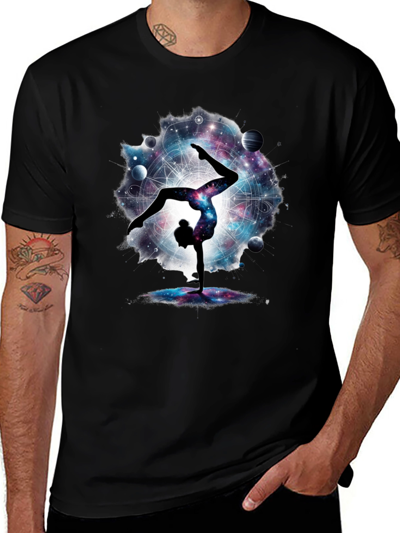 Cosmic Yoga Handstand T-Shirt - Black