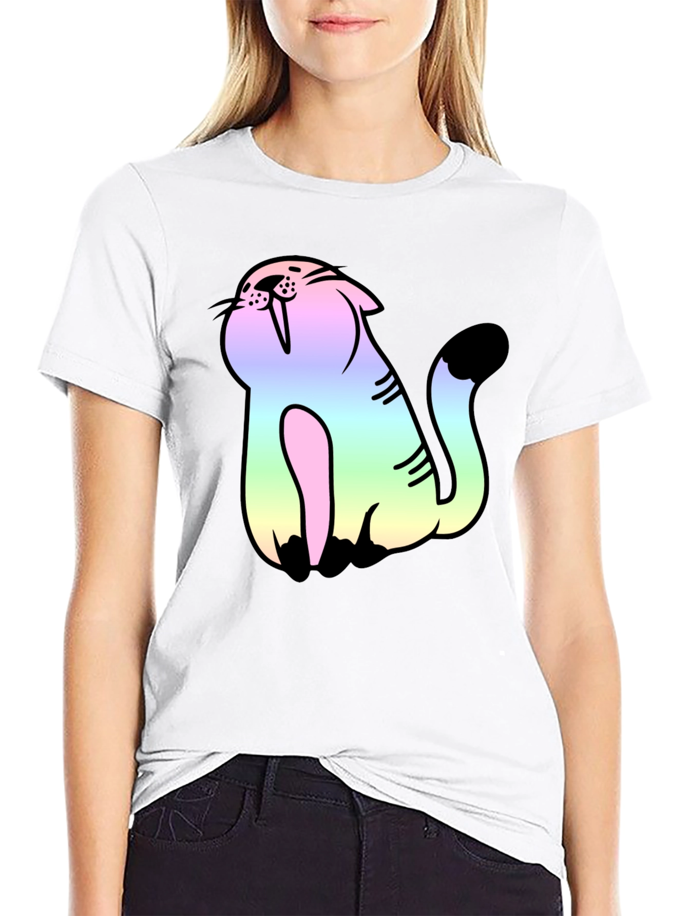 Rainbow Cat Black Tee