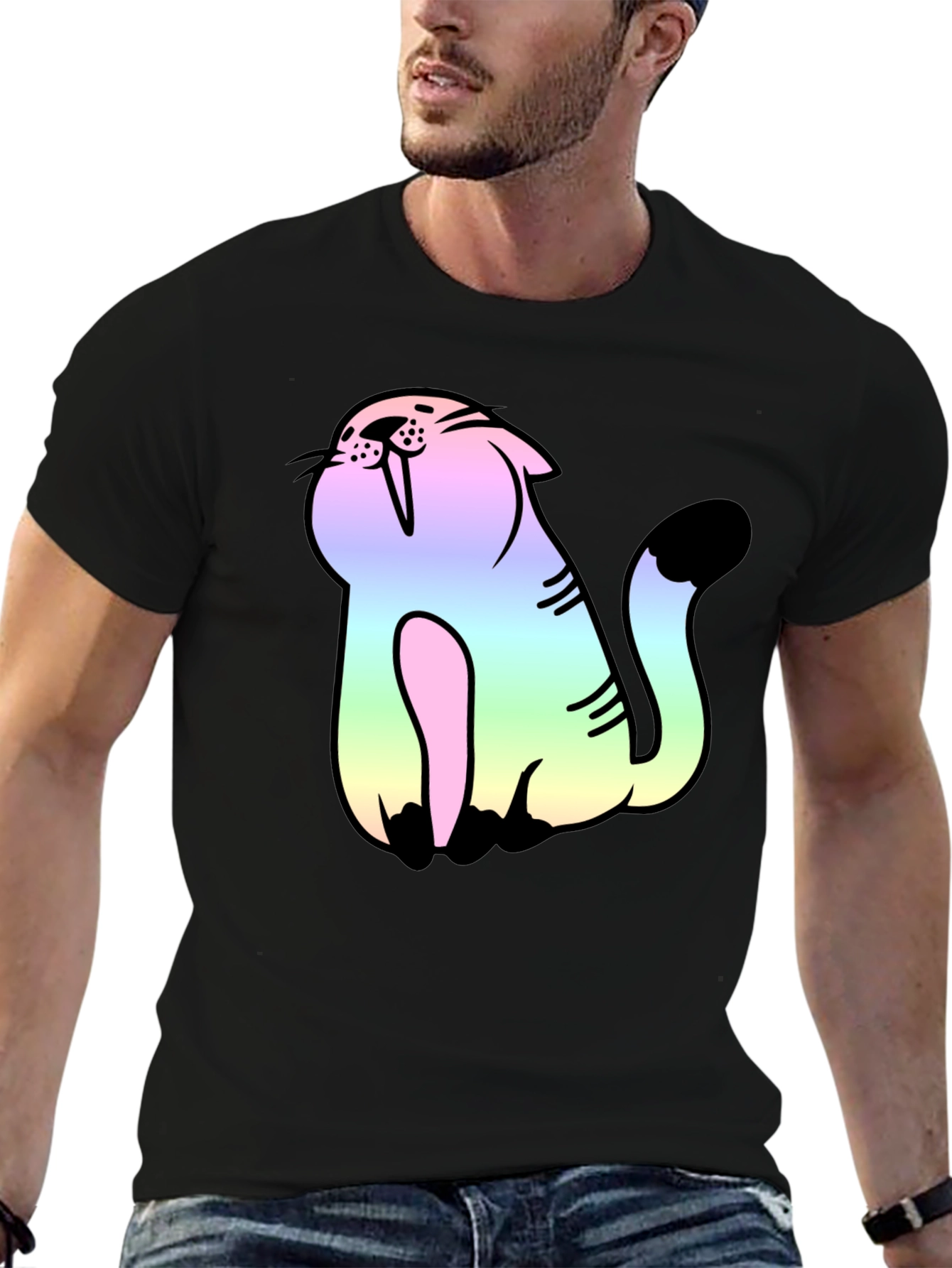Rainbow Cat Black Tee