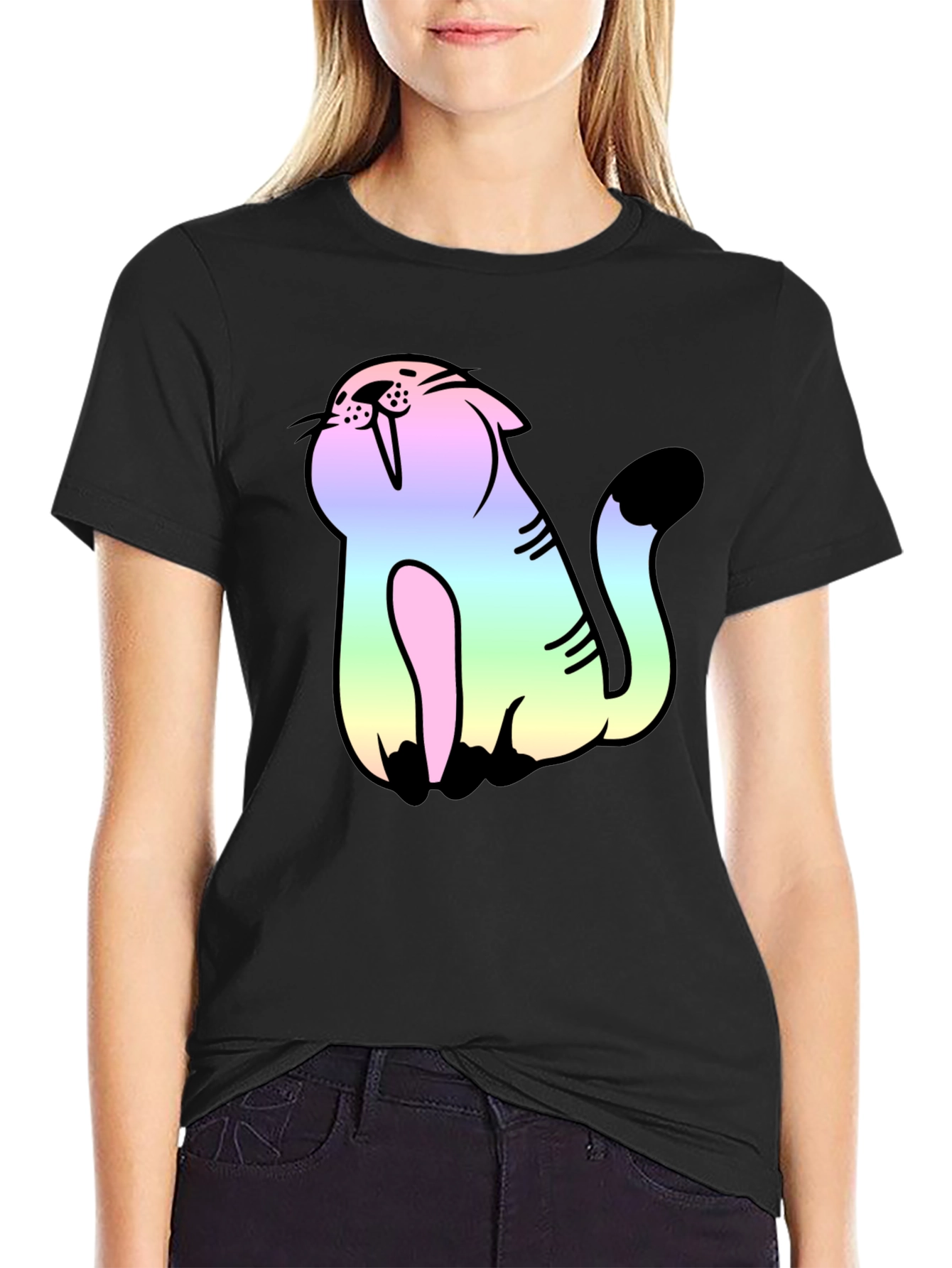 Rainbow Cat Black Tee