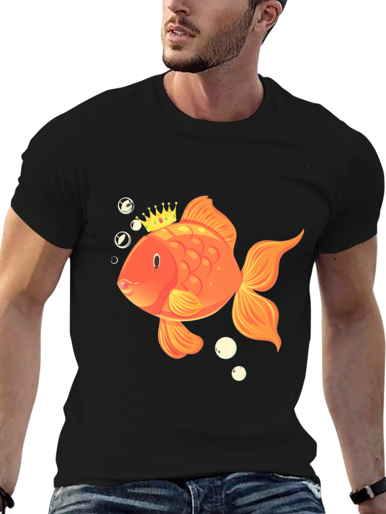 King Goldfish Black T-Shirt - Funny Fish Tee