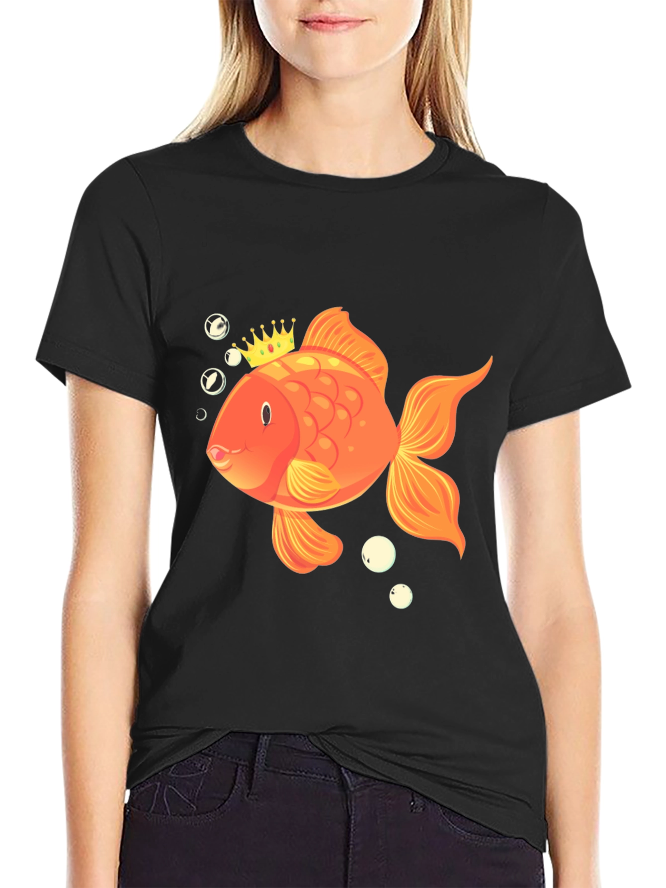 King Goldfish Black T-Shirt - Funny Fish Tee